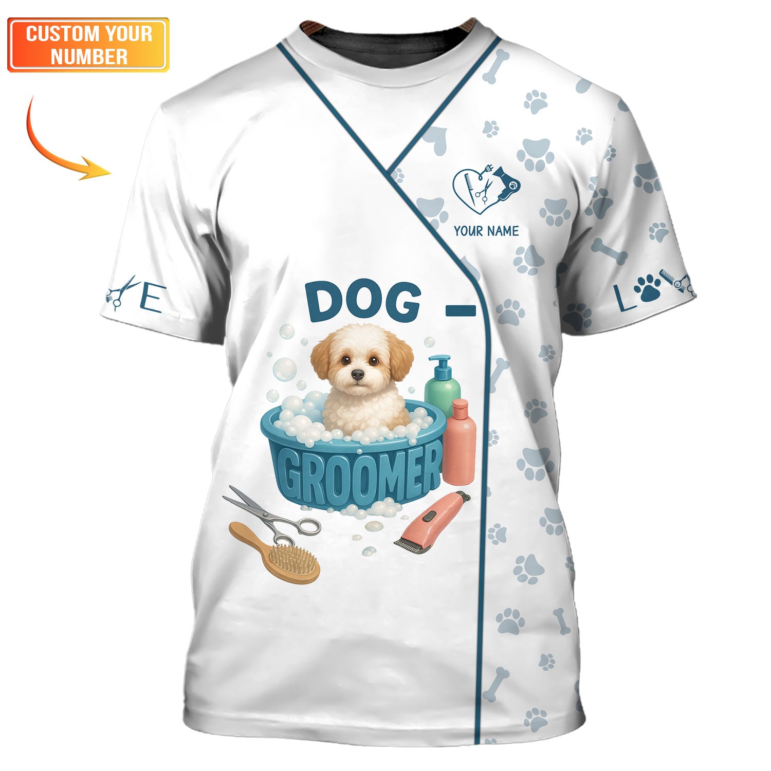 Custom Name Dog Grooming Shirts, Personalized Groomer Uniform, GIft For Dogs Lover