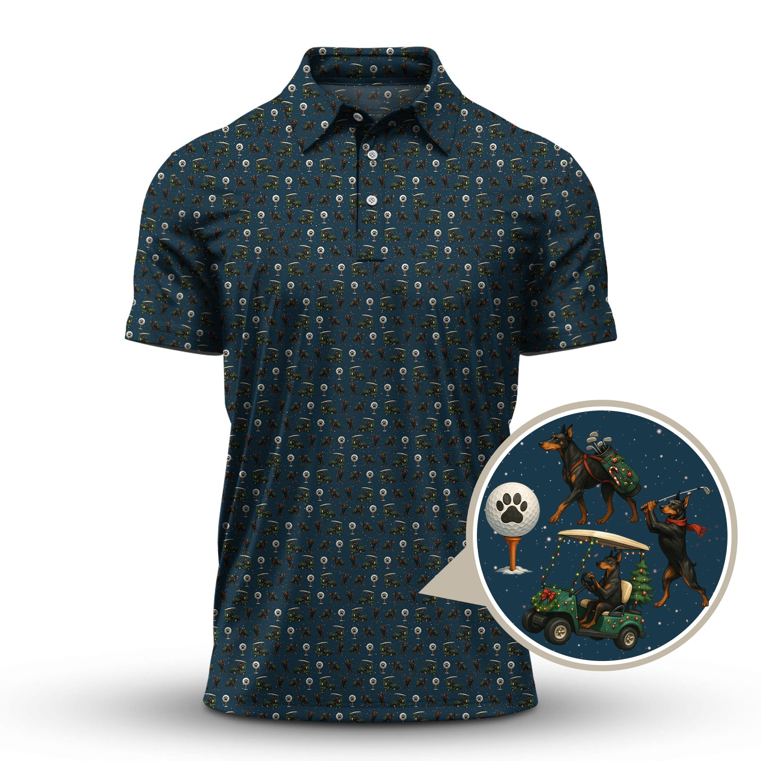 Funny Pattern Golf Shirt, Dog Golf Shirt, Dorberman Golf Shirt For Men, Crazy Golf Shirt For Golfer