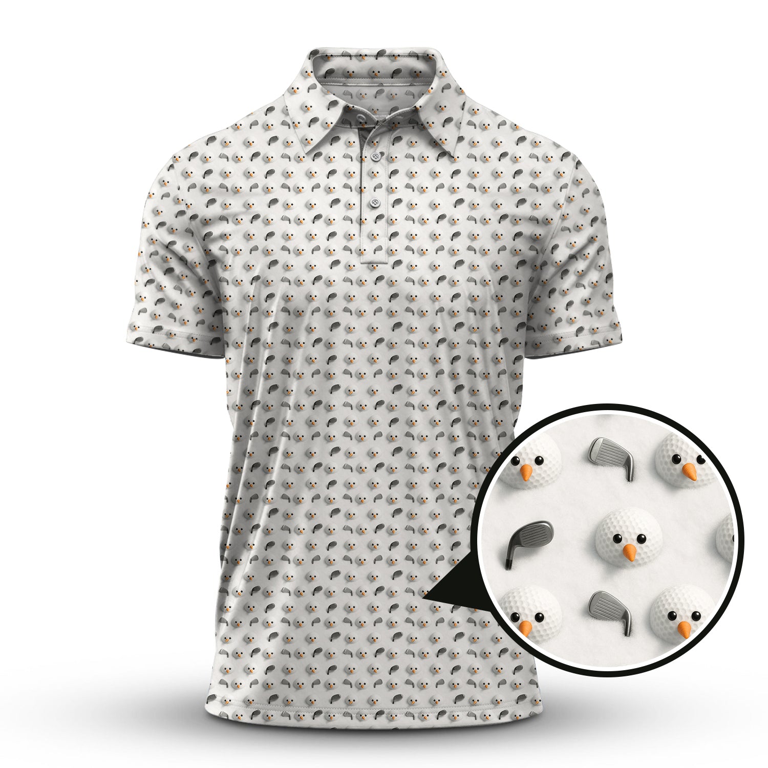 Christmas Golf Shirt, Golf Ball Snowman Shirt, Funny Pattern Golf Shirt For Men