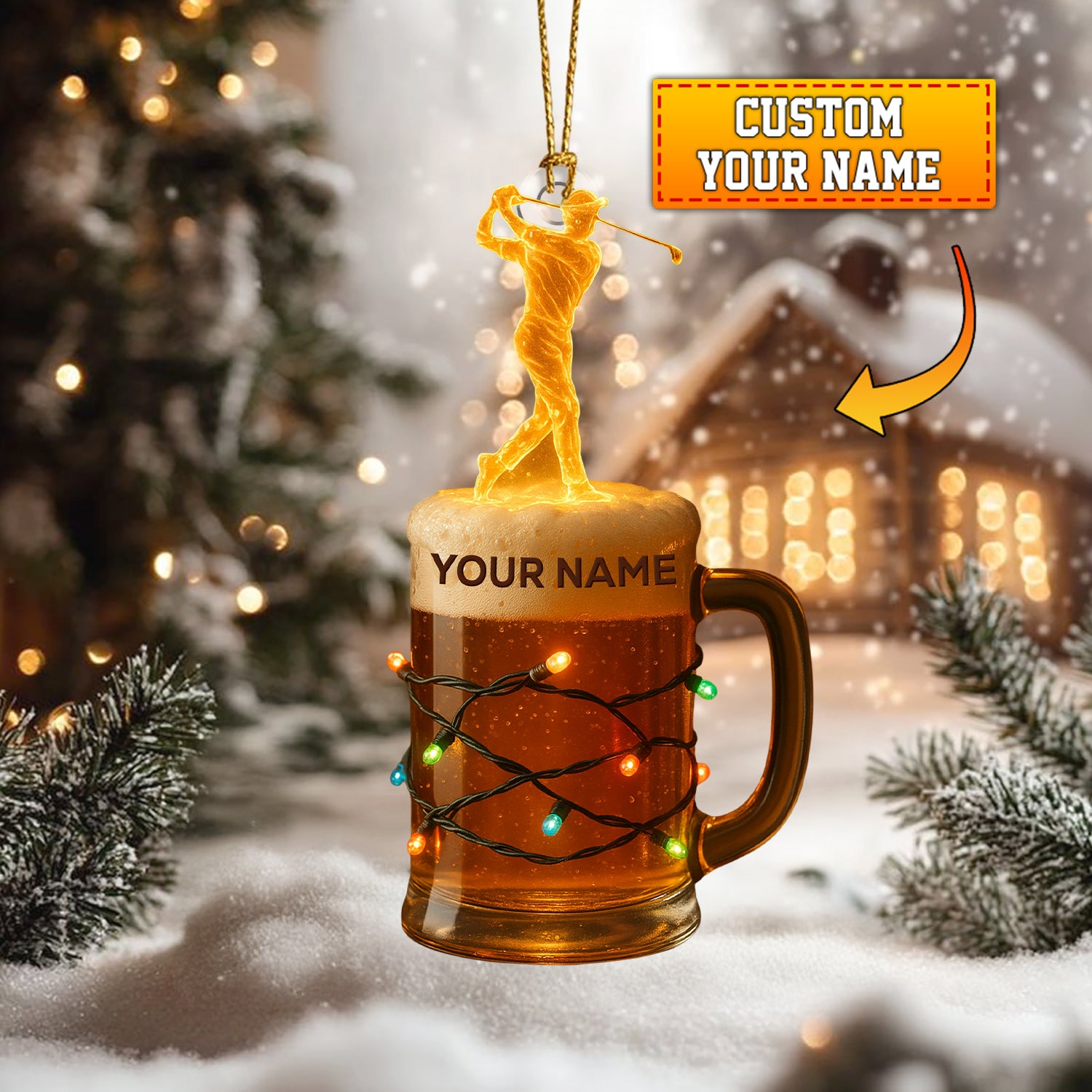 Personalized Golf Beer Ornament, Custom Name Golfer Christmas Ornament, Funny Golf and Beer Xmas Gift for Men, Golfer Tree Decoration