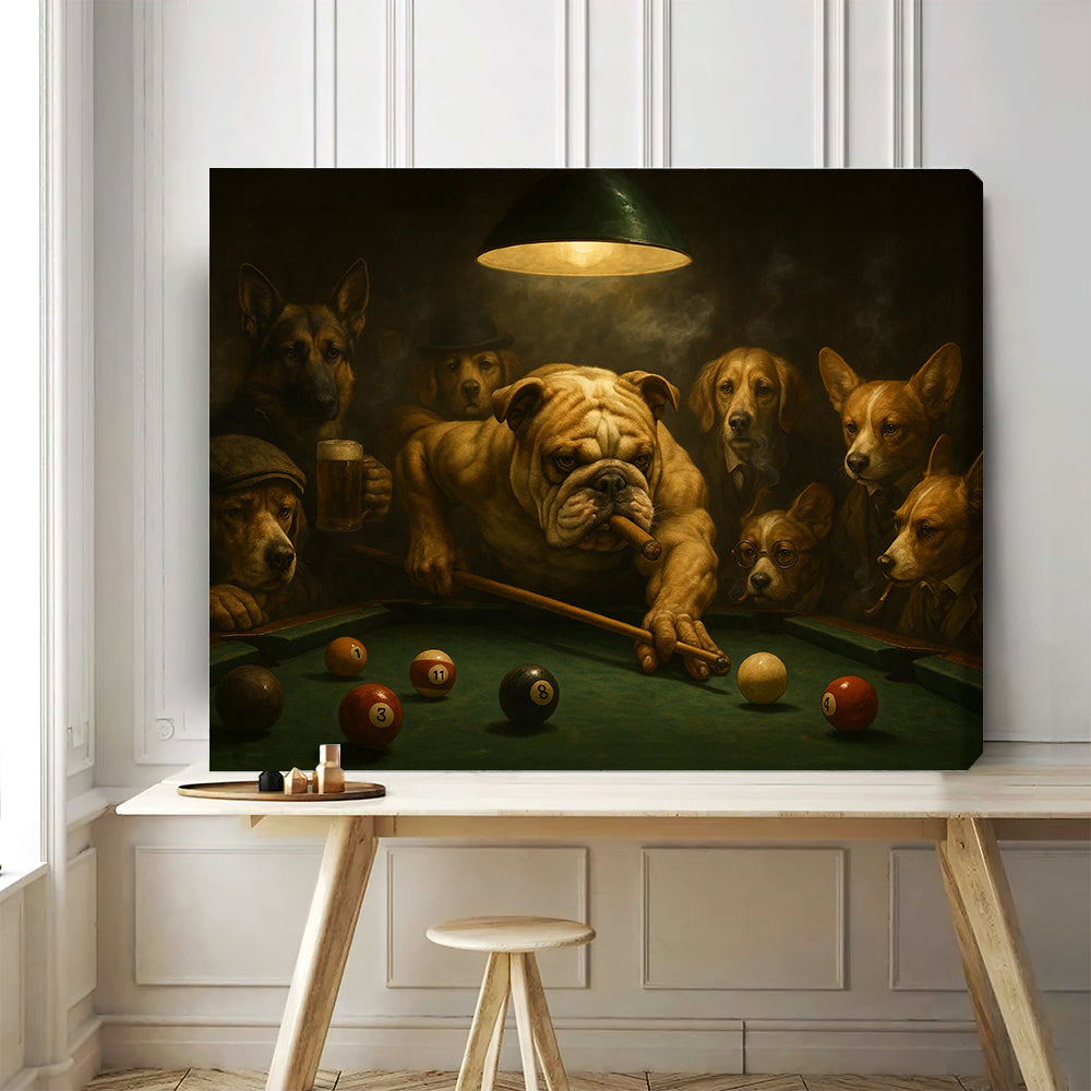 Dog Playing Pool Wall Art, Funny Bulldog Billiards Poster, Vintage Bil ...