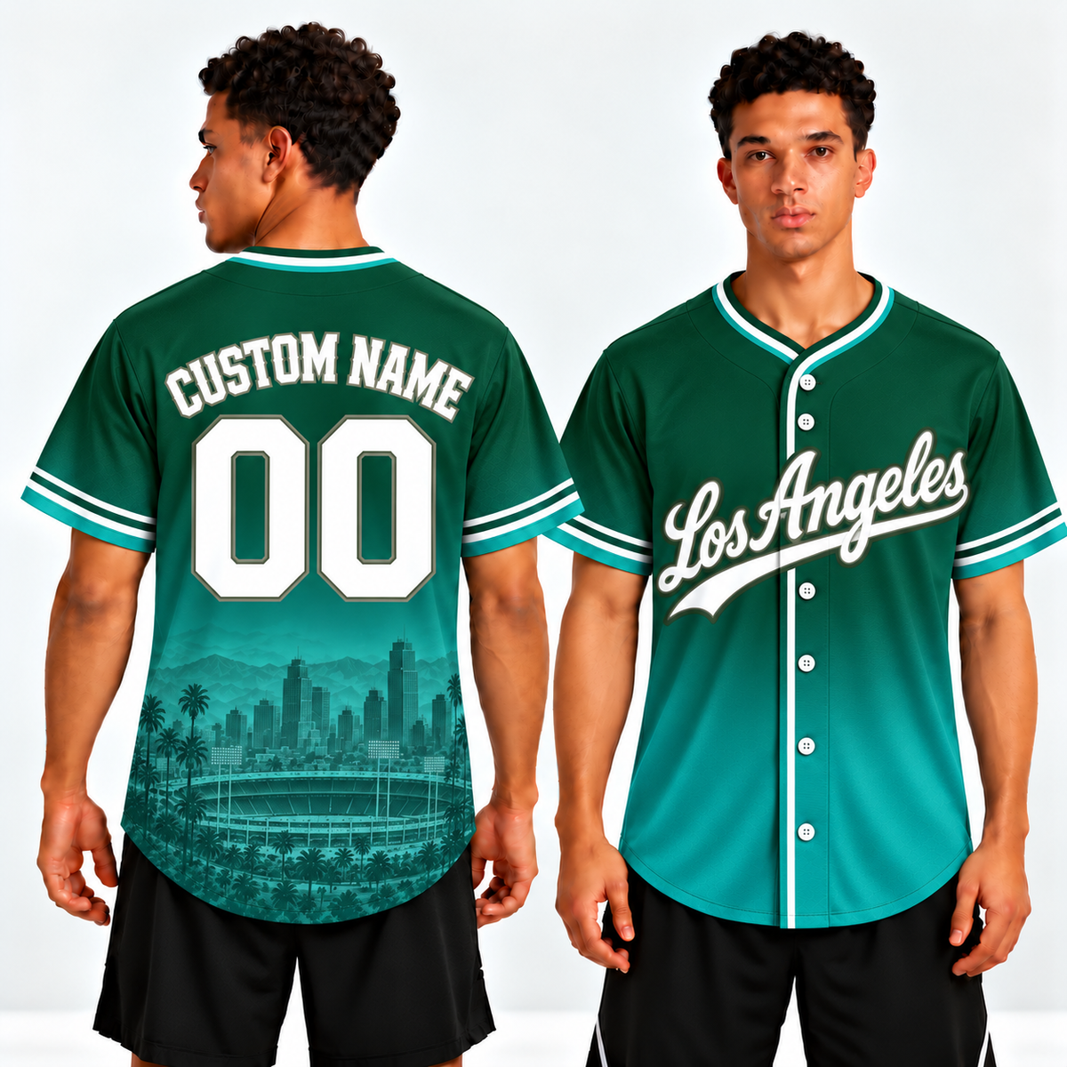 Custom Los Angeles Skyline Ombre Baseball Jersey