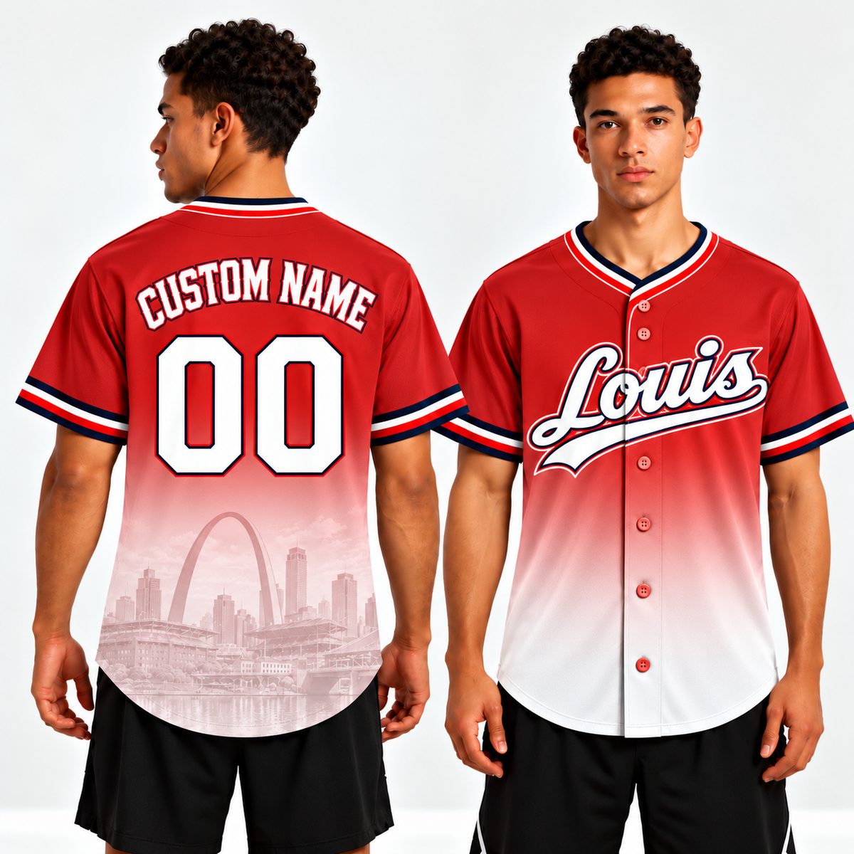 Custom St. Louis Skyline Ombre Baseball Jersey