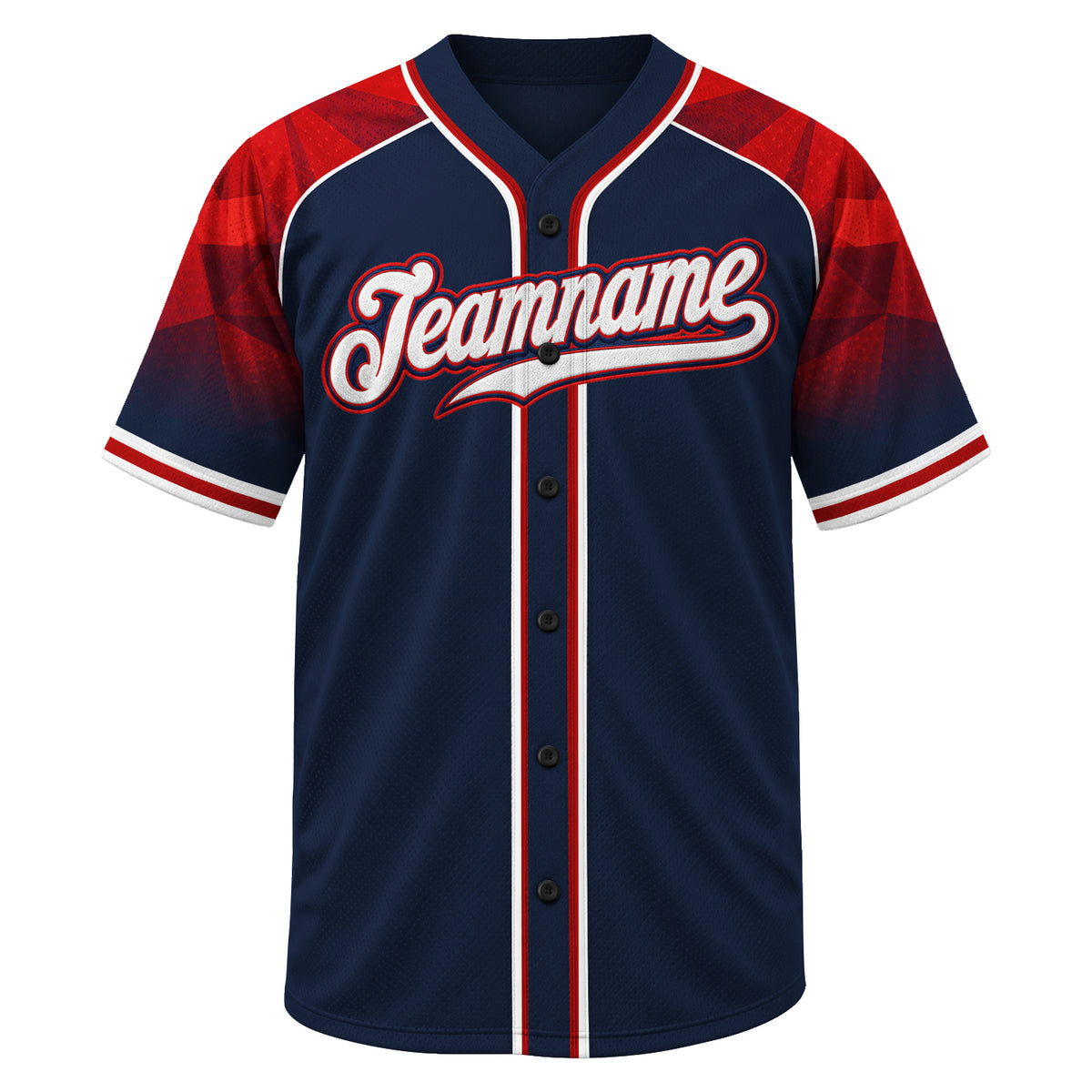 Custom Red Navy Geometric Baseball Jersey