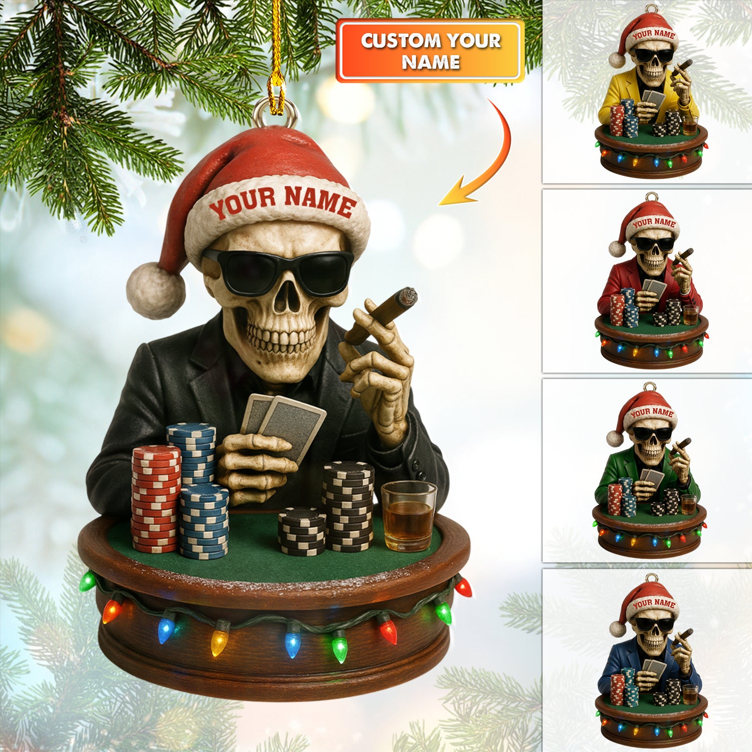 Personalized Poker Santa Ornament – Custom Name Christmas Ornament – Funny Gambling Xmas Gift for Players, Casino Lovers, and Card Fans