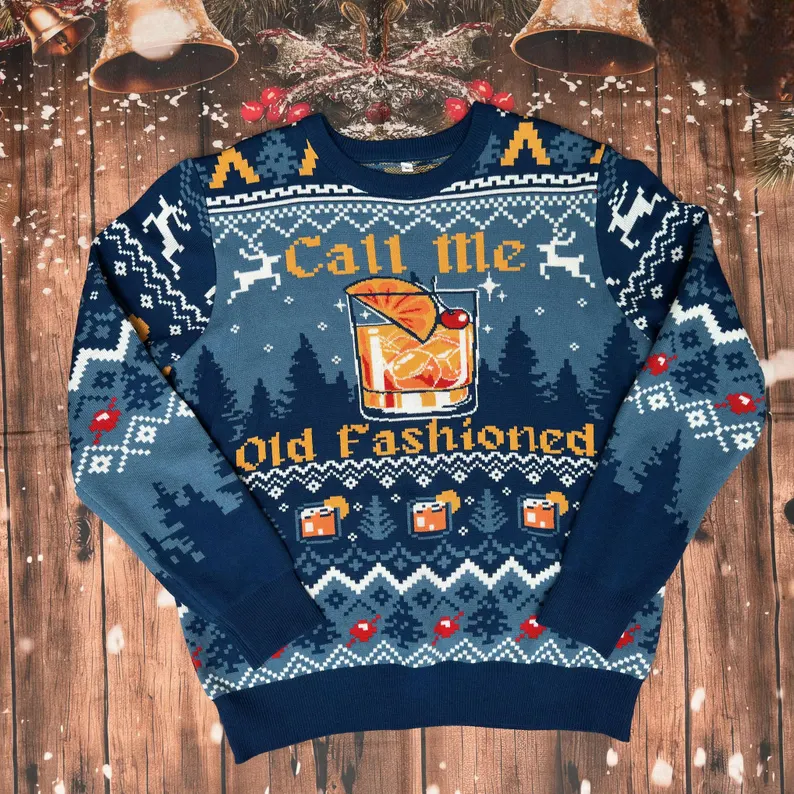 Funny BourBon Ugly Xmas Sweater, Call Me Old Fashioned Christmas Sweater, Gift For Whiskey Lover