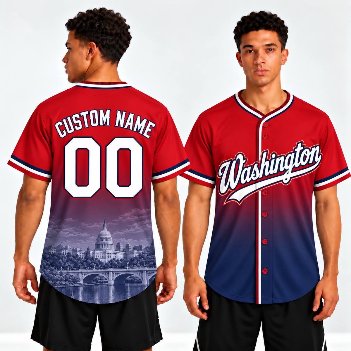 Custom Washington Skyline Ombre Baseball Jersey