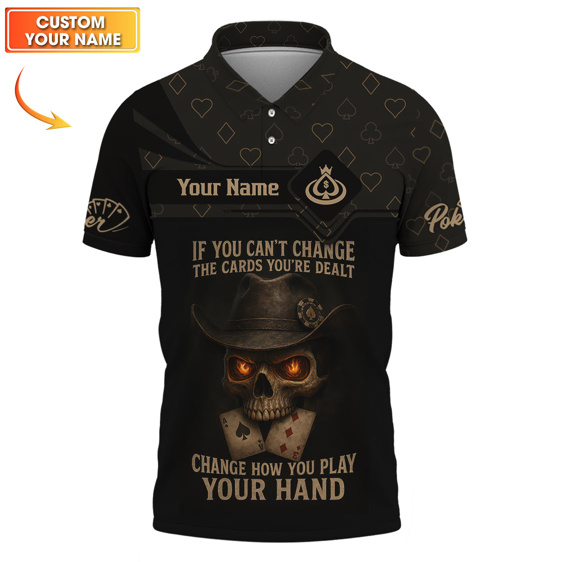 Texas Hold Em Shirts, Custom Name Poker Player Polos, Skull Poker Shirt