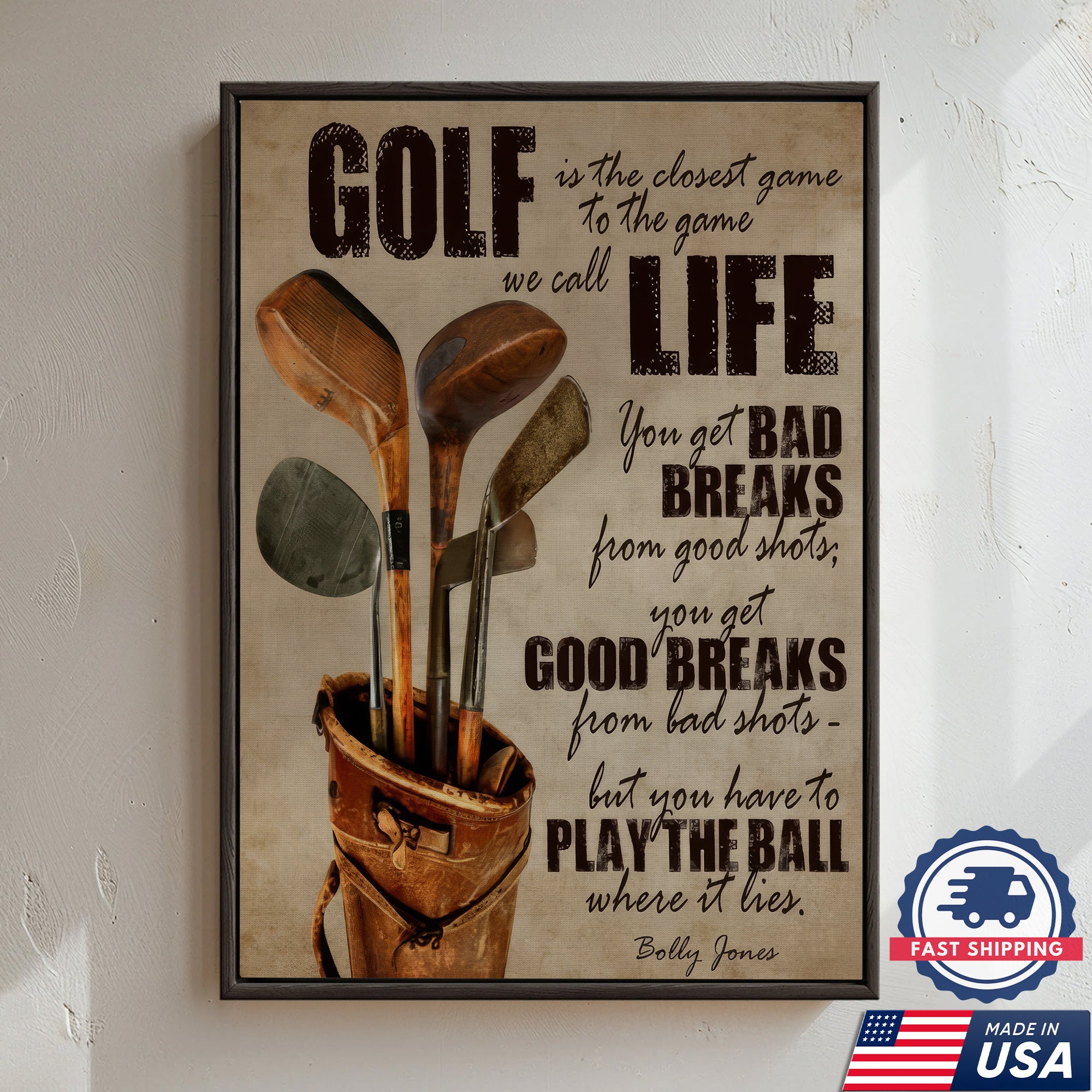 Vintage Golf Club Poster, Classic Golf Quote Wall Art, Golf Canvas For Men