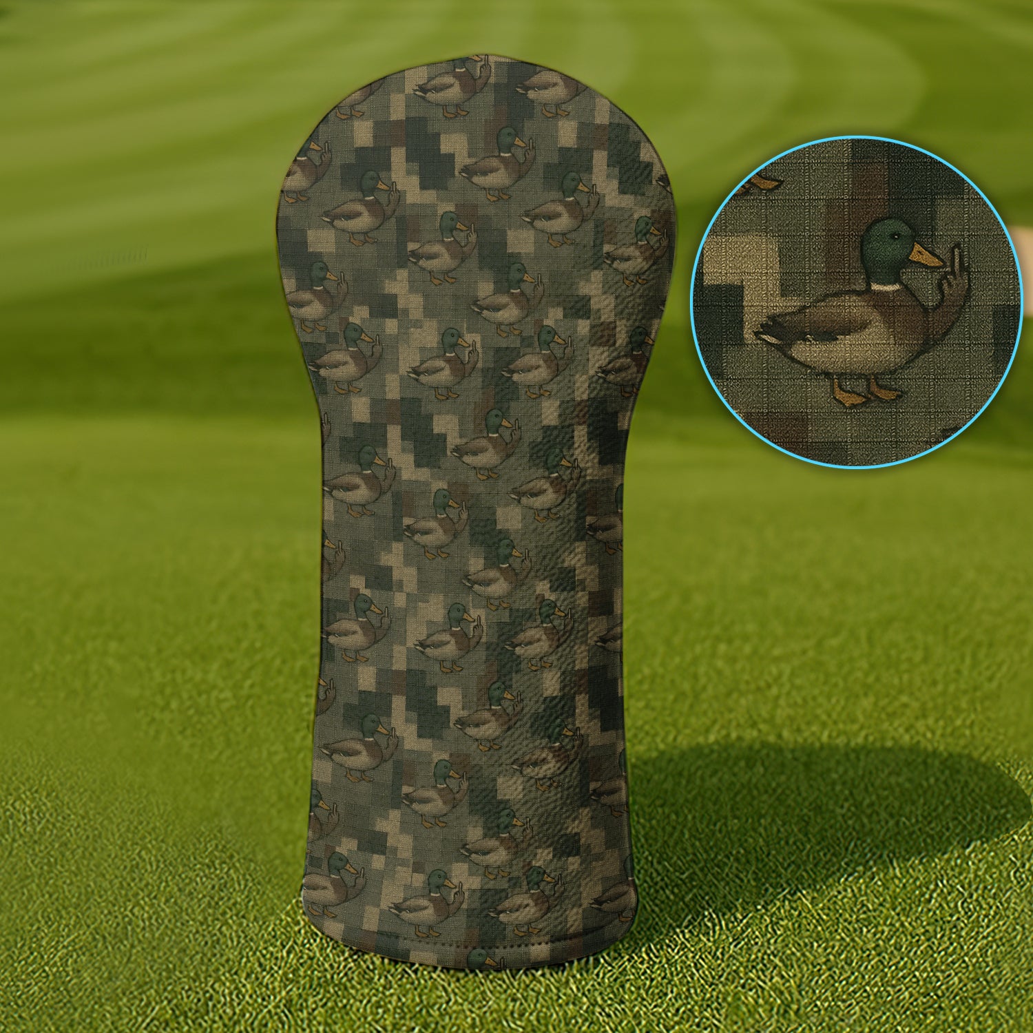 Mallard Duck Green Geometric Camouflage Golf Headcovers For Men, Crazy Golf Head Cover, Golf Gift For Men
