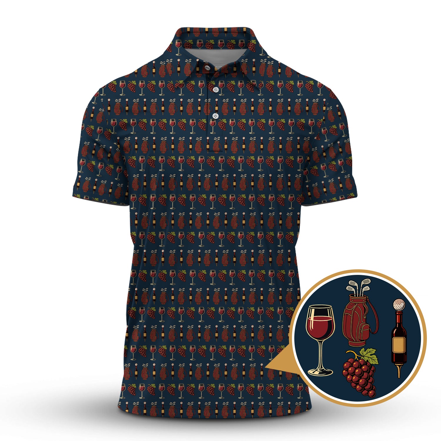 Golf Wine Pattern Golf Shirt,  Women Golf Shirts For Wine Lovers, Golf Gift For Golfer