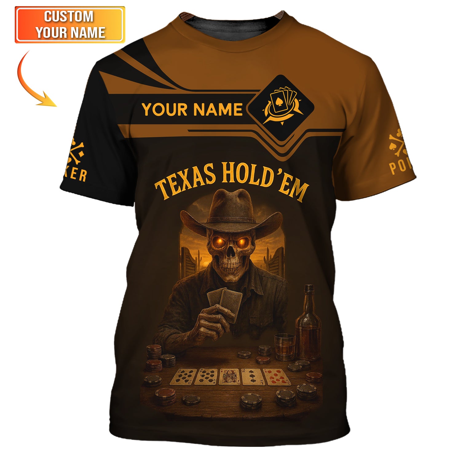 Texas Hold'em Custom Name Poker Shirt – Vintage Skull ACE Design – Gift for Players