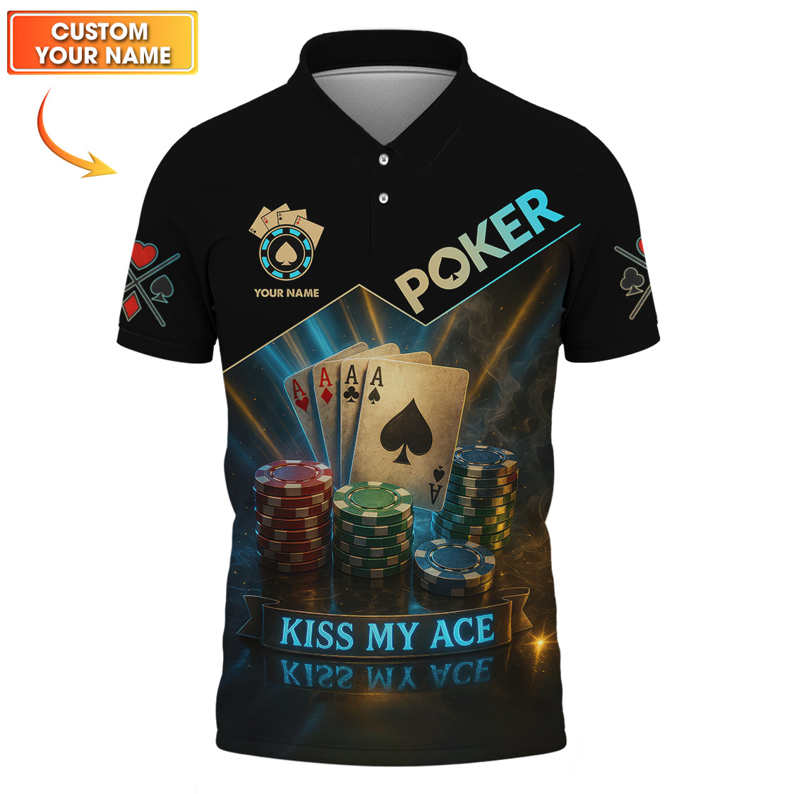 Funny Poker Shirts, Custom Name Poker Shirt, Men’s Poker Polos, Kiss My Ace