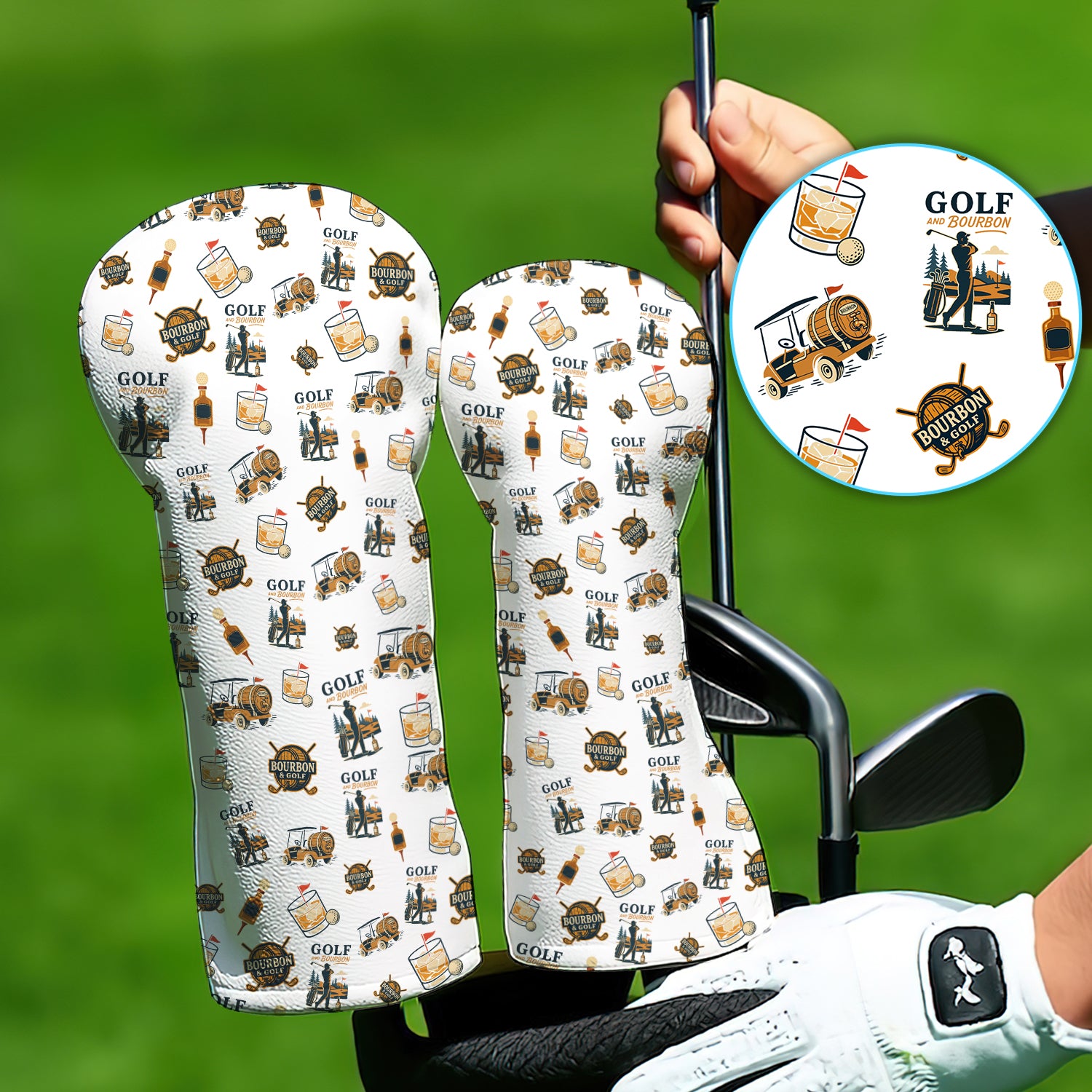 Bourbon And Golf Vintage Pattern Golf Headcovers For Men, Funny Golf Head Cover, Golf Gift For Men