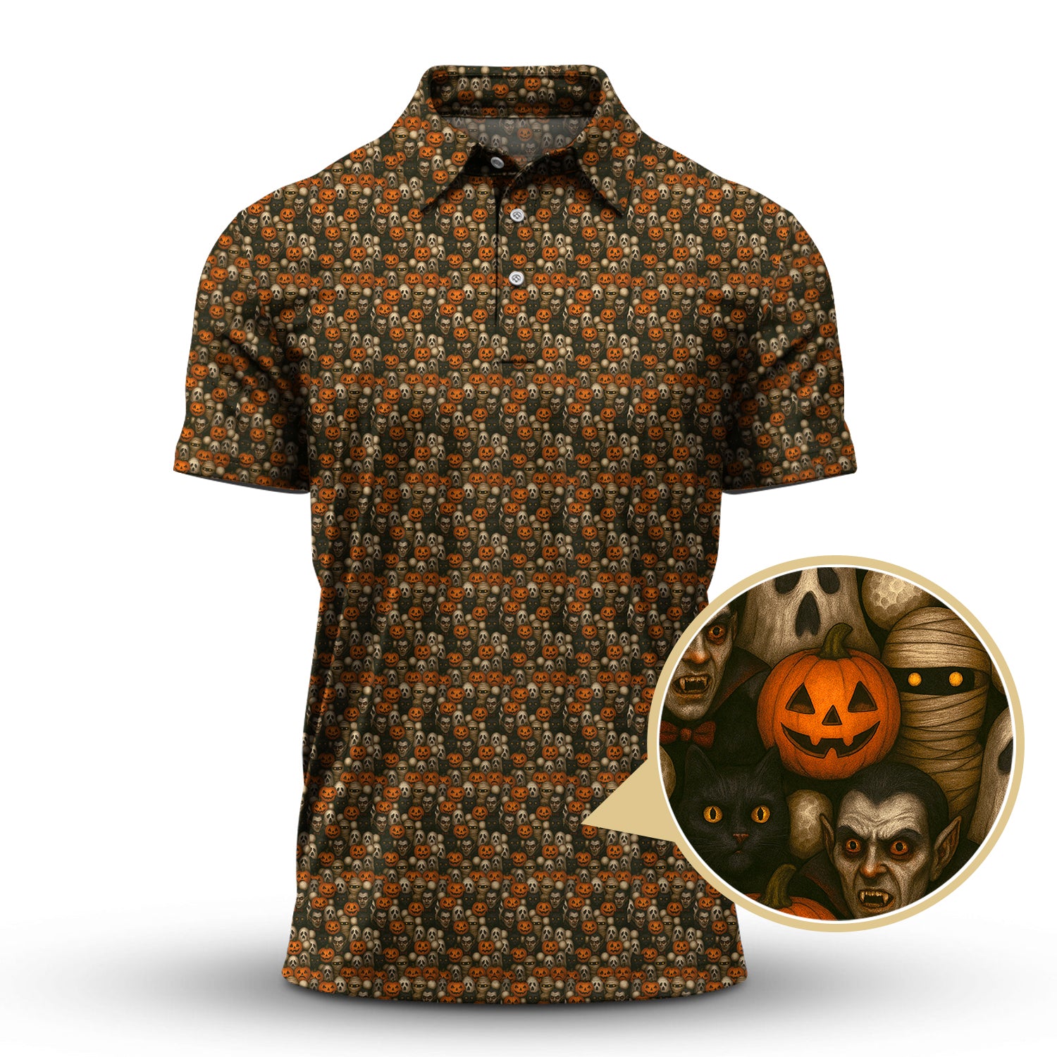 Halloween Pattern Golf Shirt, Funny Halloween Golf Shirt, Golf Gift For Golfer