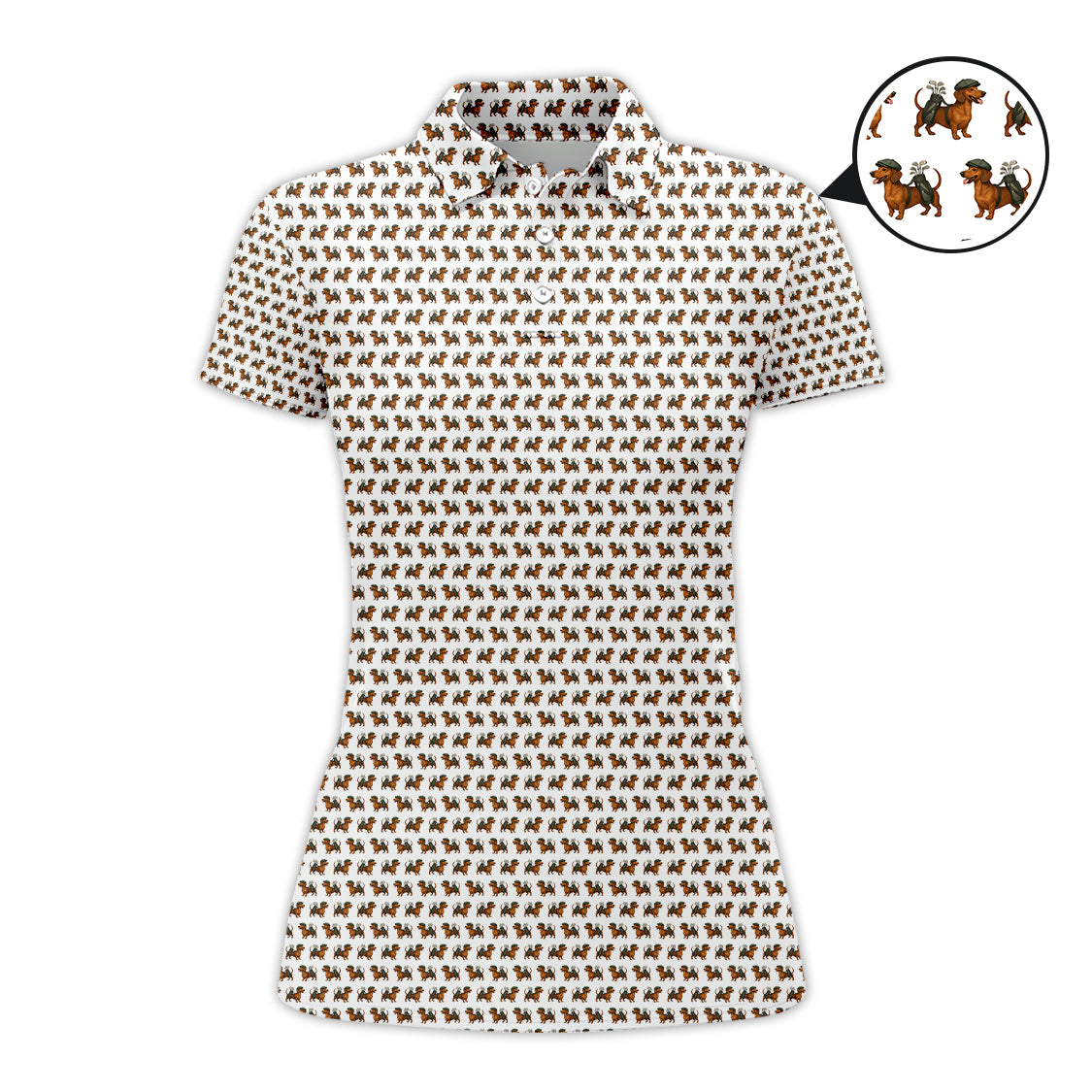 Crazy Dachshund Golf Shirt For Women, Dachshund Pattern Golf Polos, Funny Golf Shirt For Golfer