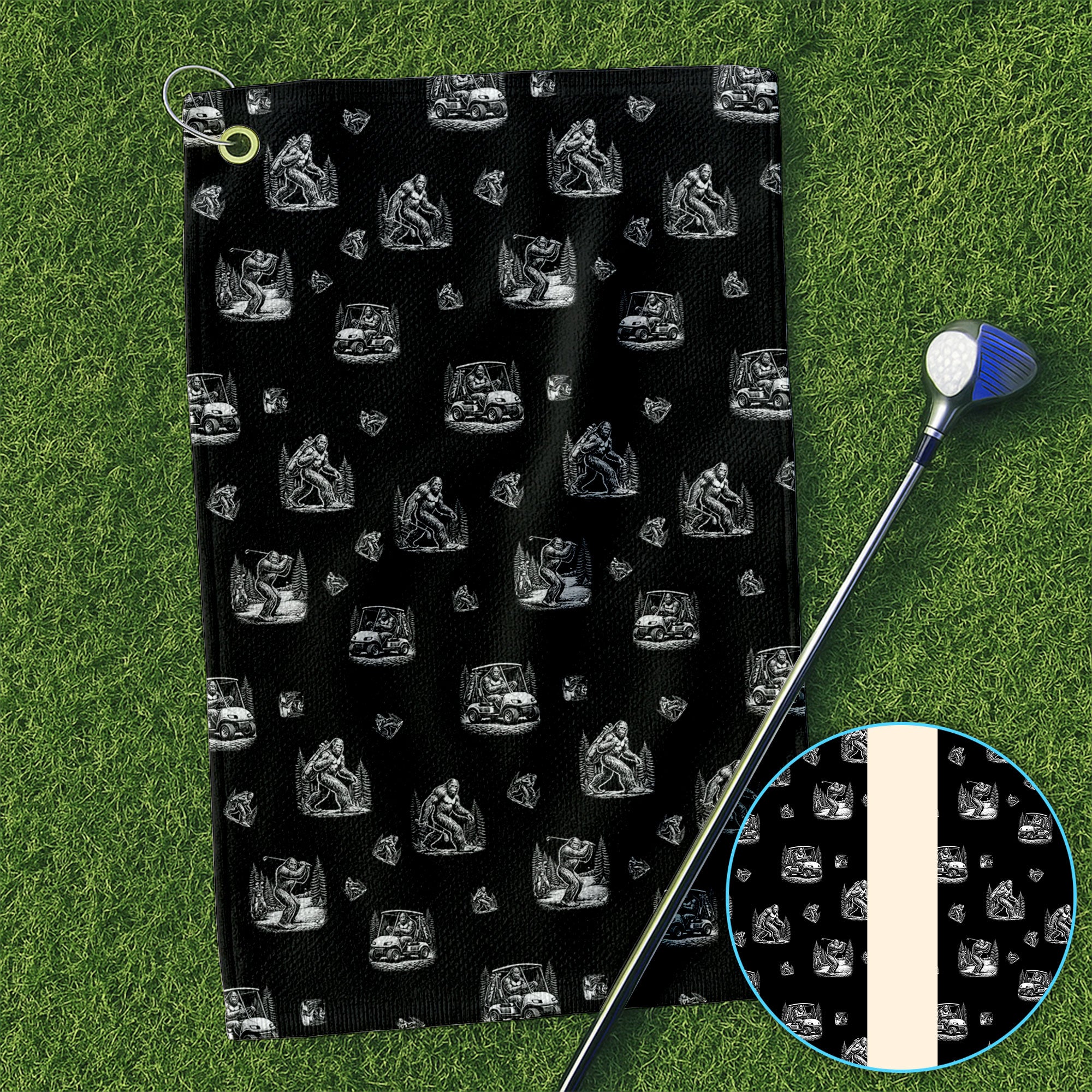 Bigfoot Pattern Golf Towel, Funny Sasquatch Golf Towels, Crazy Golf Gift For Men