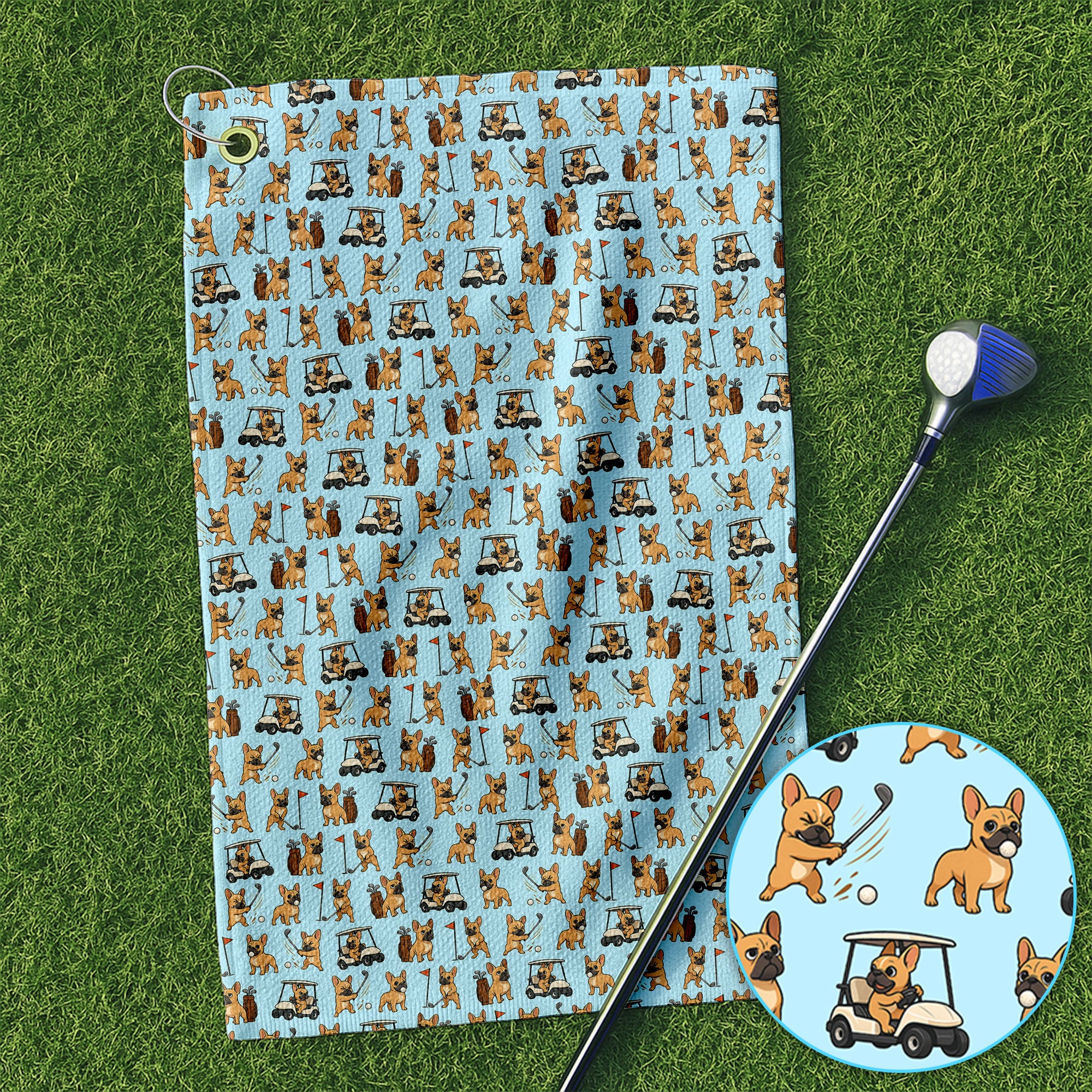 French Bulldog Pattern Golf Towel, Funny Frenchie Golf Towels For Golfer, Crazy Golf Gift For Men