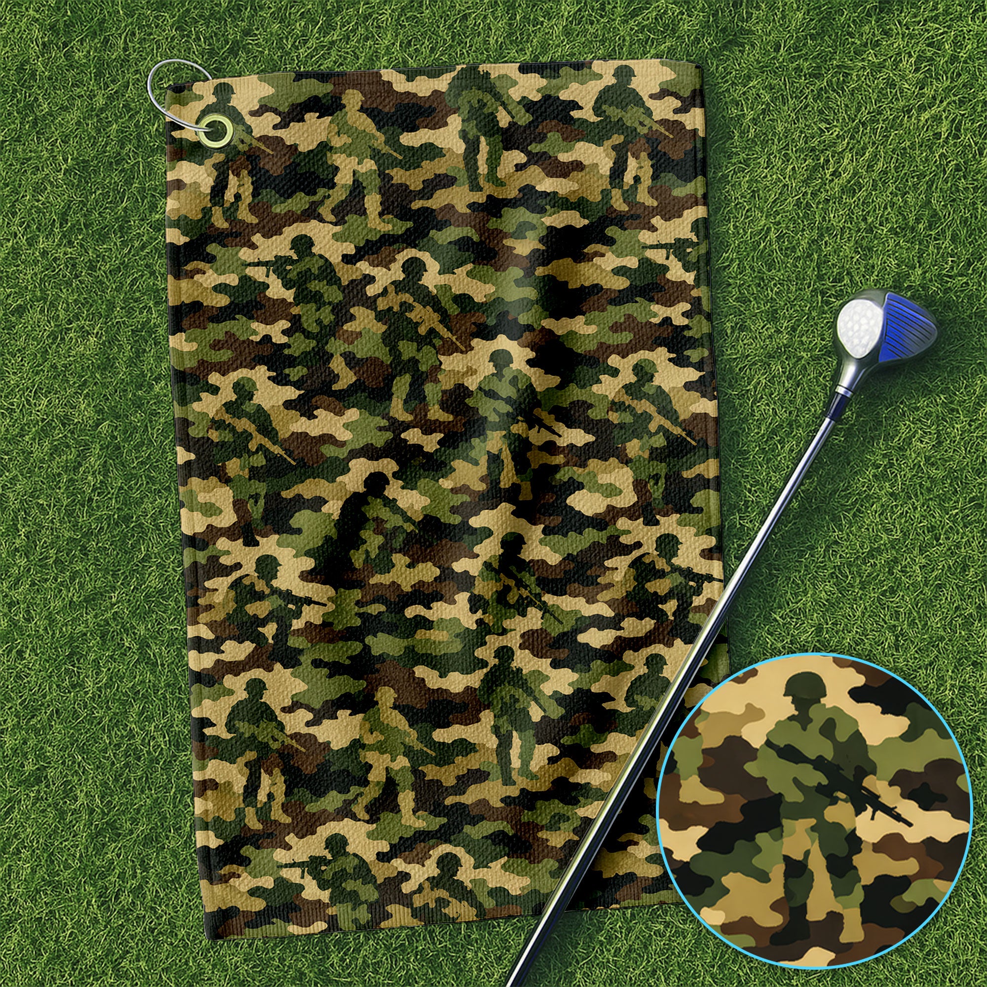 Camouflage Pattern Green Military Army Golf Towel, Funny Golf Towels, Golf Gift For Men