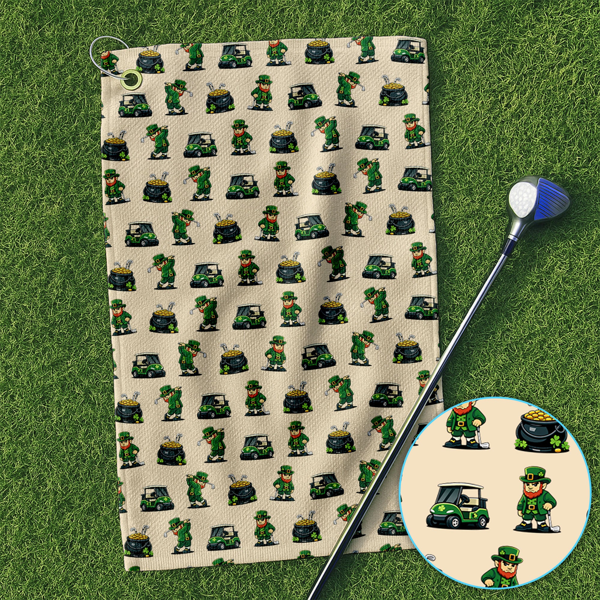 St. Patrick’s Day Pattern Golf Towel, Leprechaun Golf Towels, Funny Golf Gift For Men