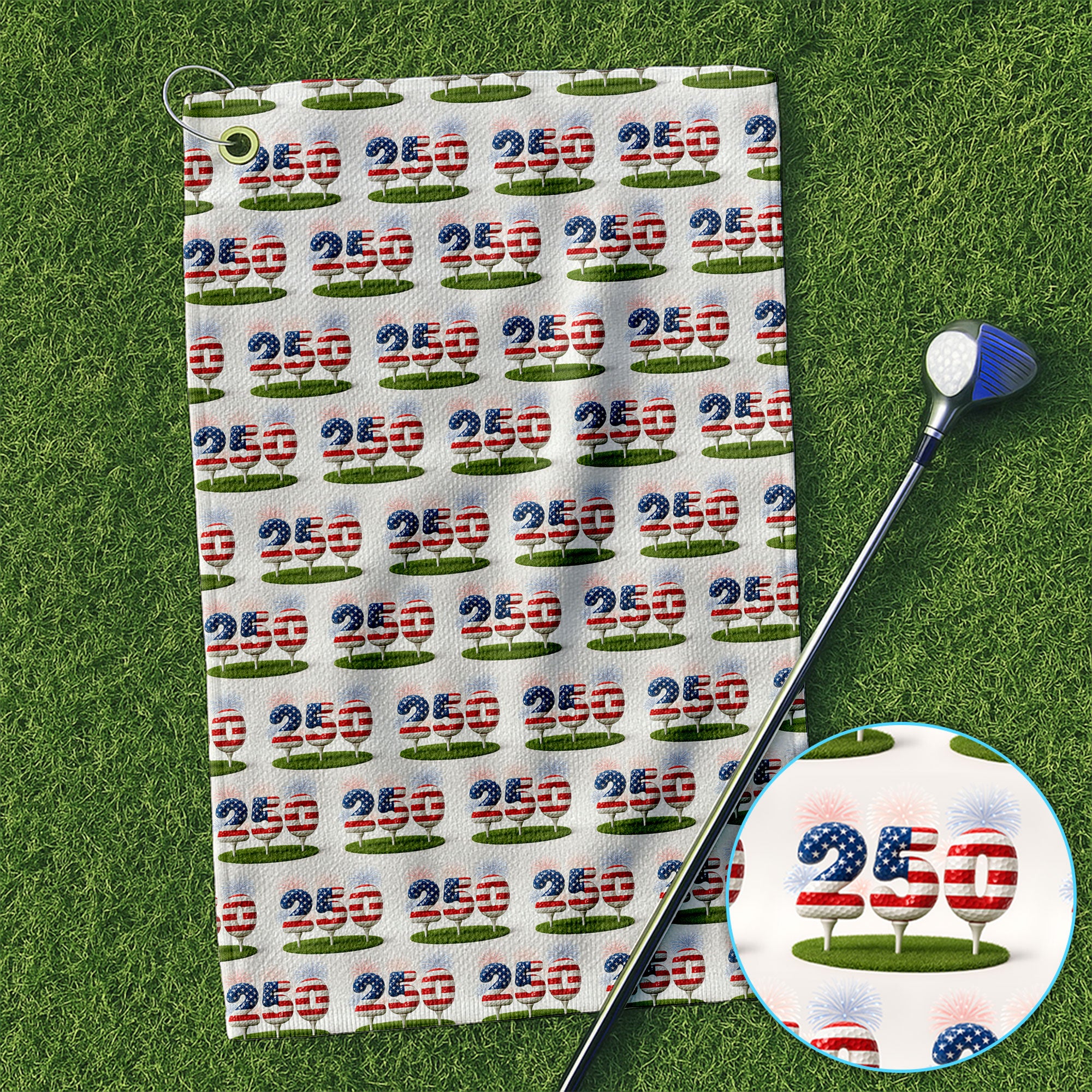 Men’s Golf Towel, 250th Anniversary USA Golf Towels, 250 USA Birthday Pattern Golf TowelFor Golfer