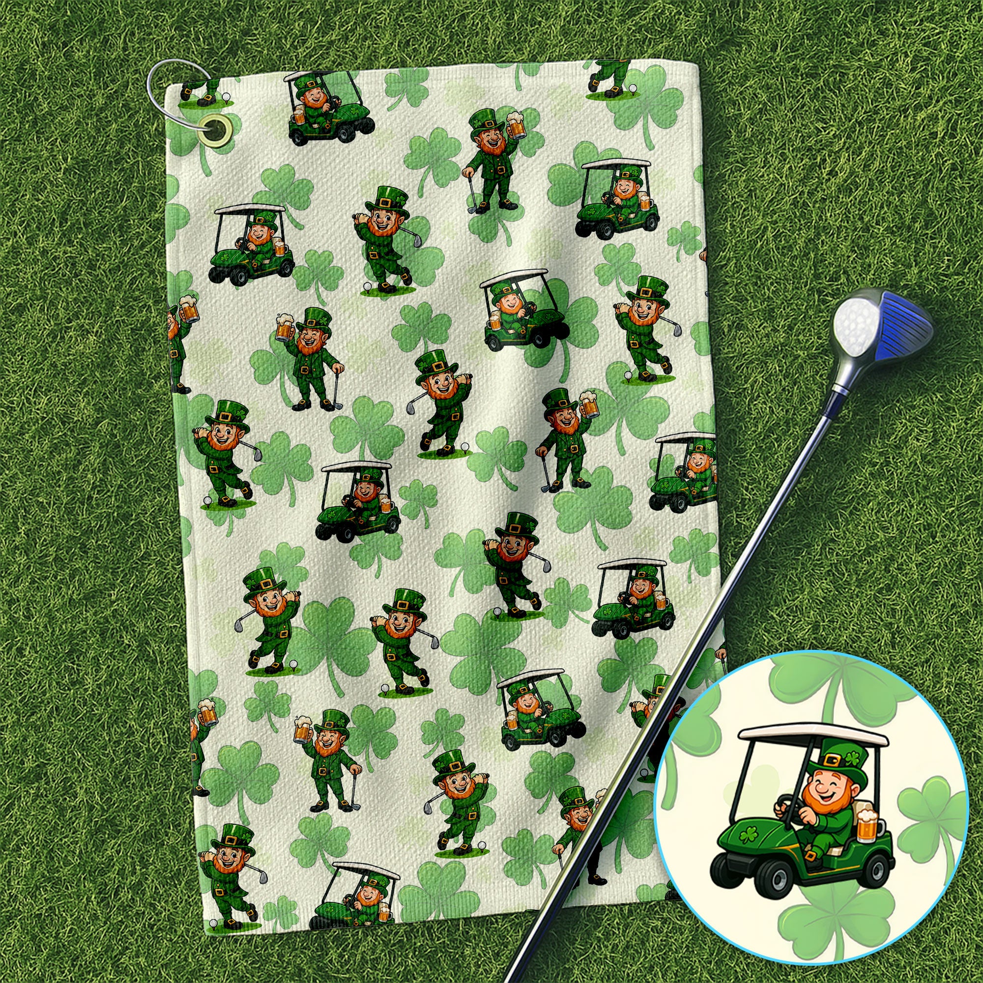 St. Patrick Leprechaun Golf Pattern Towel, Funny Golf Towels For Men, Golf Gift For Golfer