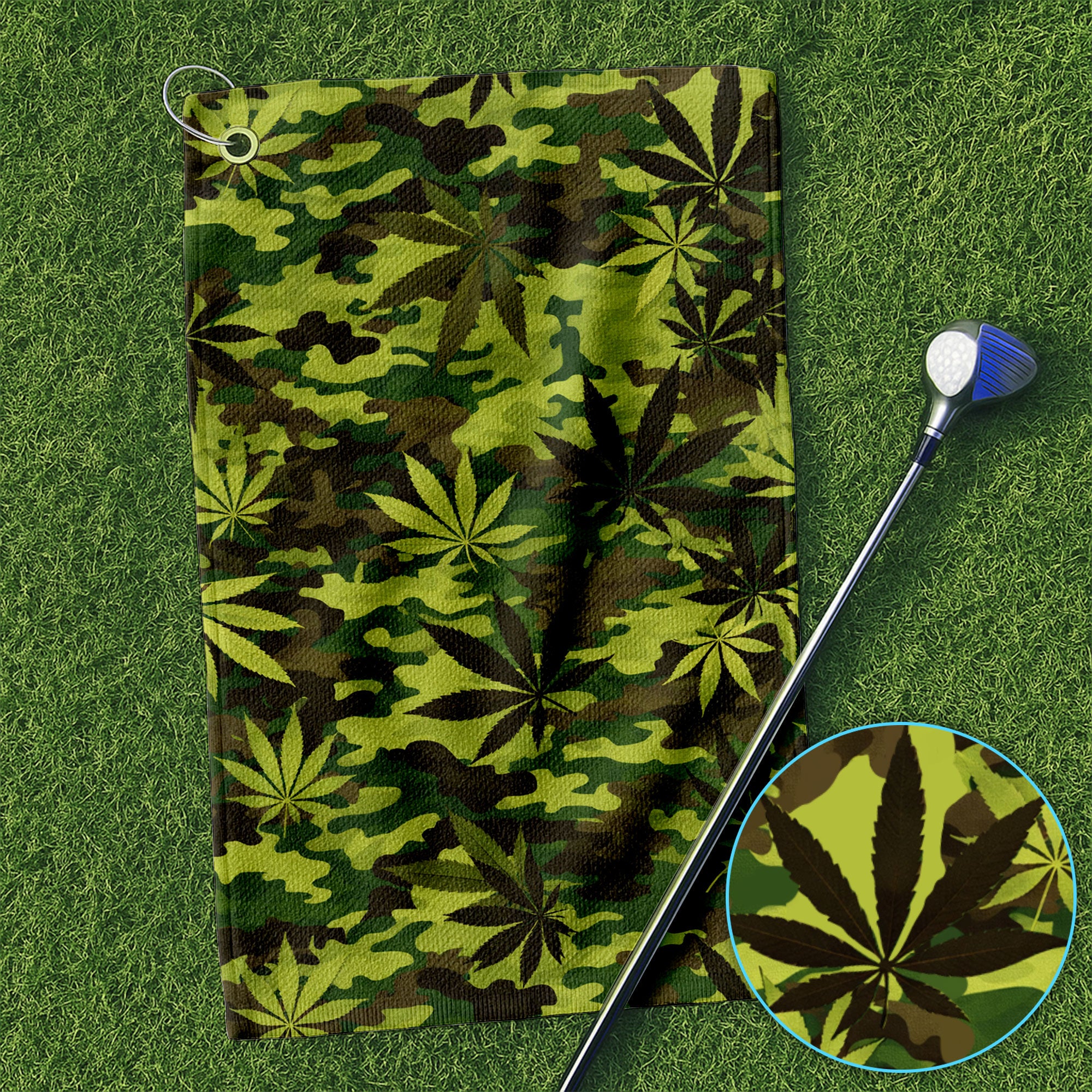 Camouflage Distressed Camo Green Pot Leaf Golf Towel, Funny Golf Towels, Golf Gift For Men