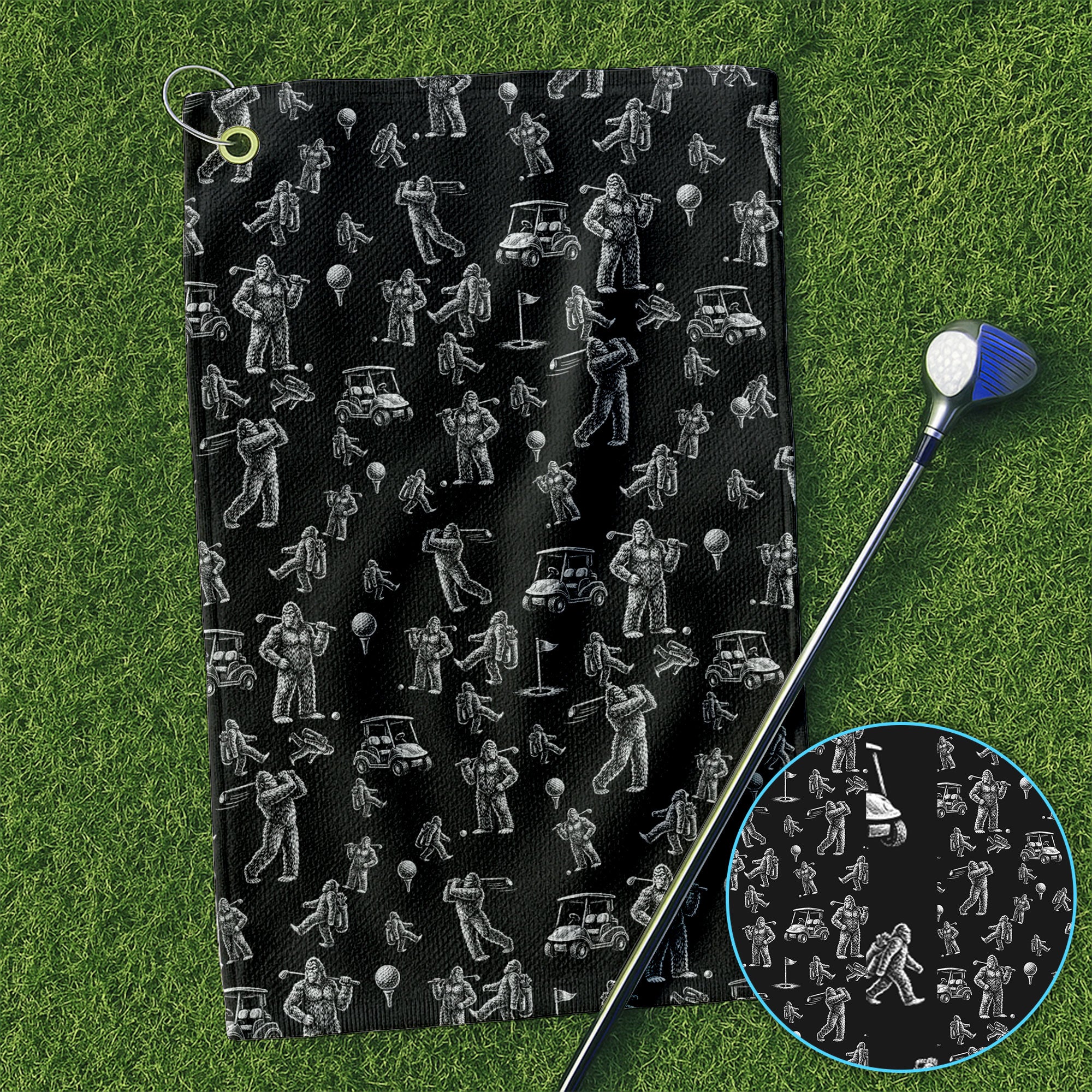 Funny Bigfoot Pattern Golf Towel, Squatch Bigfoot Golf Towels For Men, Crazy Golf Gift For Golfer