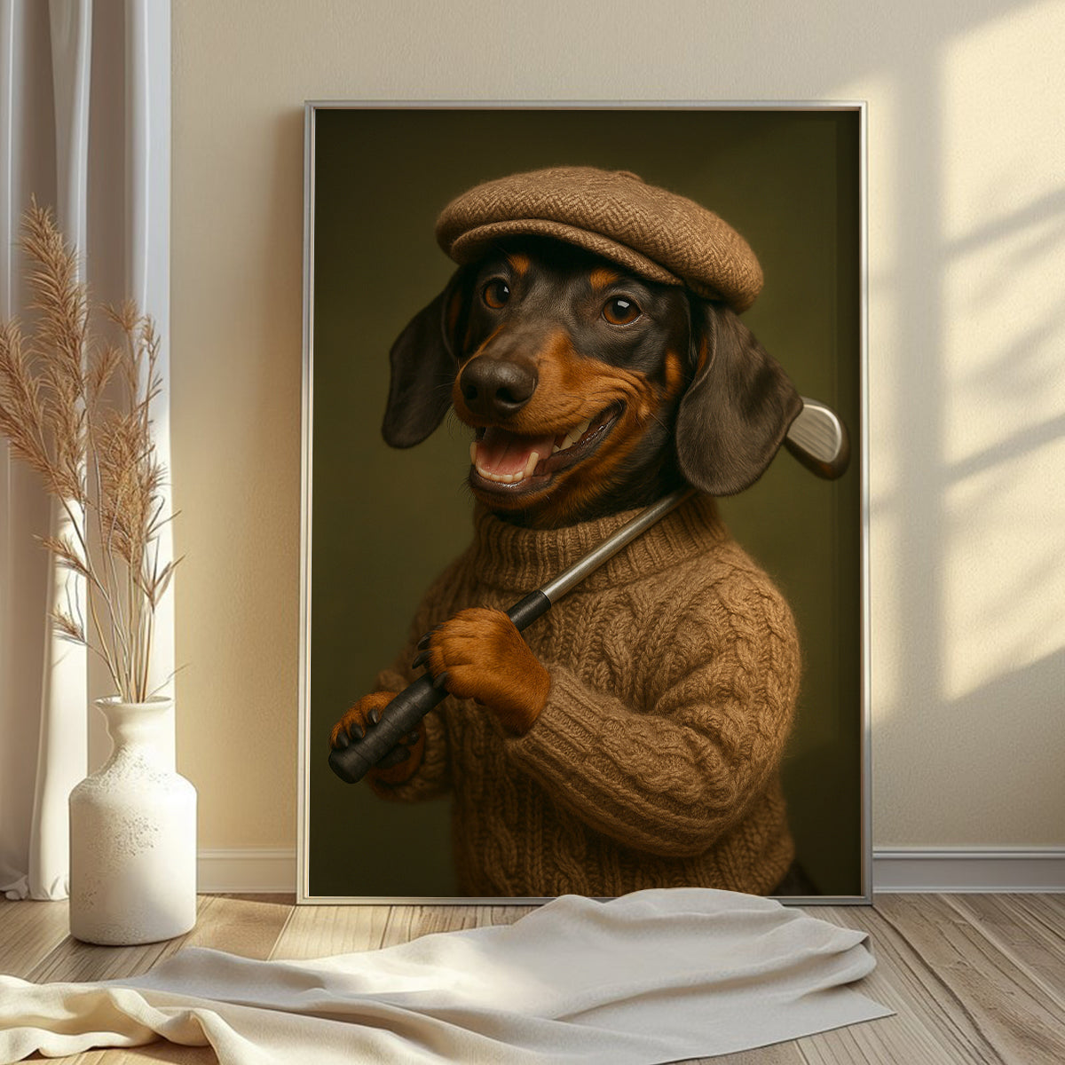 Golf Poster, Golf Prints For Men, Dachshund Golf Canvas Room Decor For Golfer, Golf Gift For Men