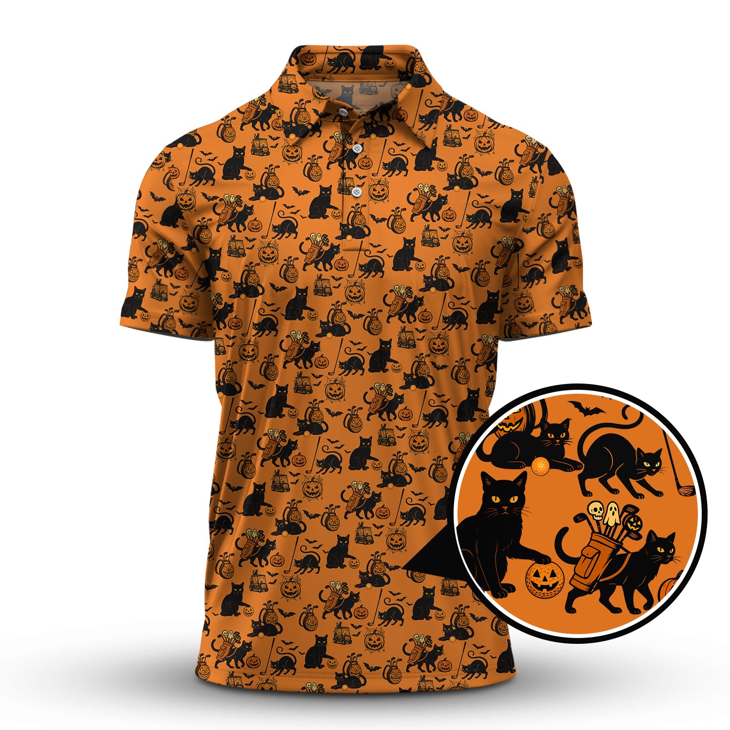 Funny Pattern Golf Shirt, Cat Golf Shirt For Golfer, Halloween Golf Shirt