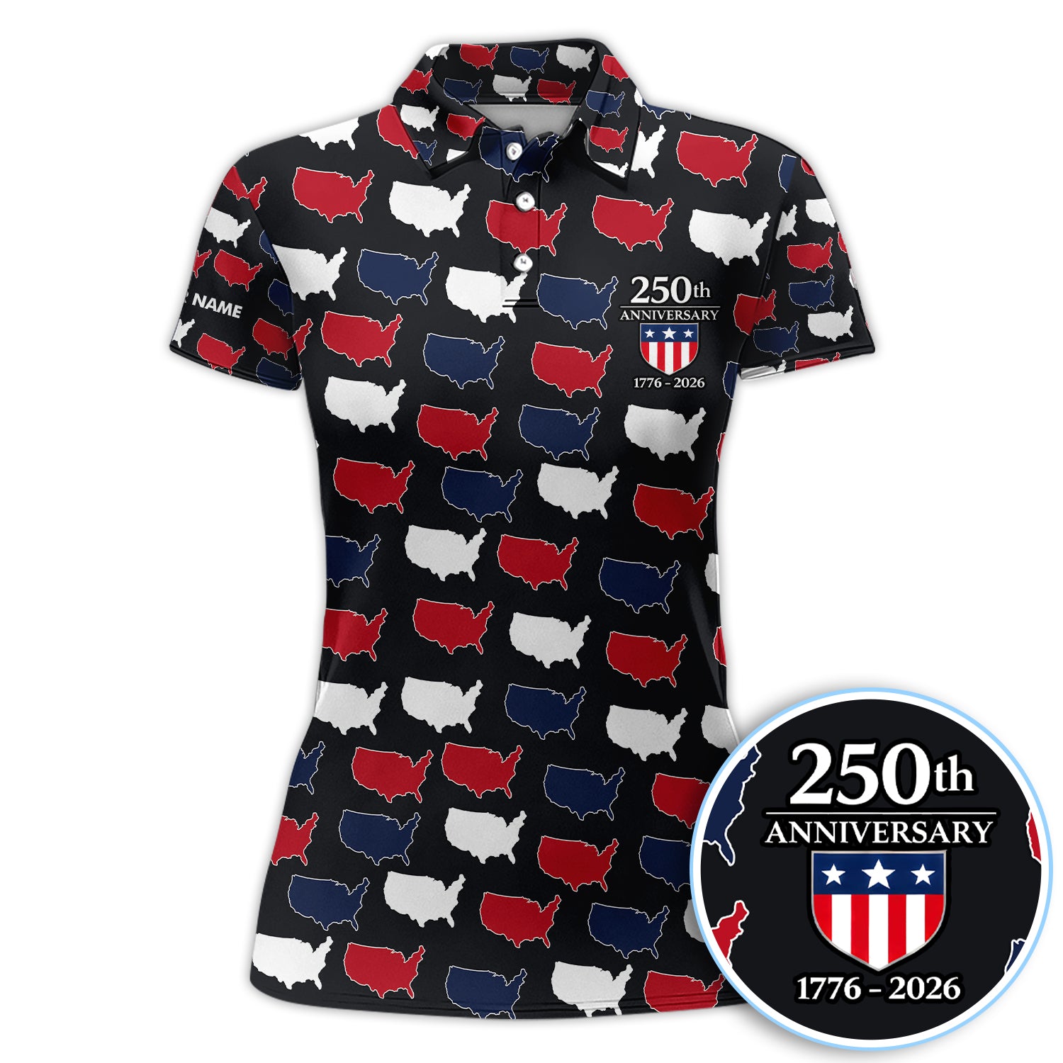 Personalized USA 250th Anniversary Shirt, Custom Name America Map Pattern For Women, Patriotic 1776–2026 Celebration Shirt