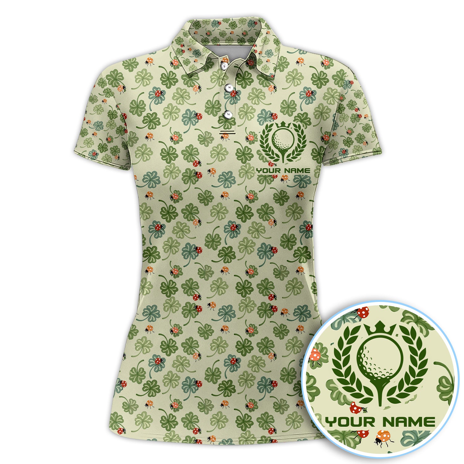 Personalized Shamrock Golf Pattern Women Polo Shirt, Lucky Clover Golf Pattern Shirt, Gift For Golfer