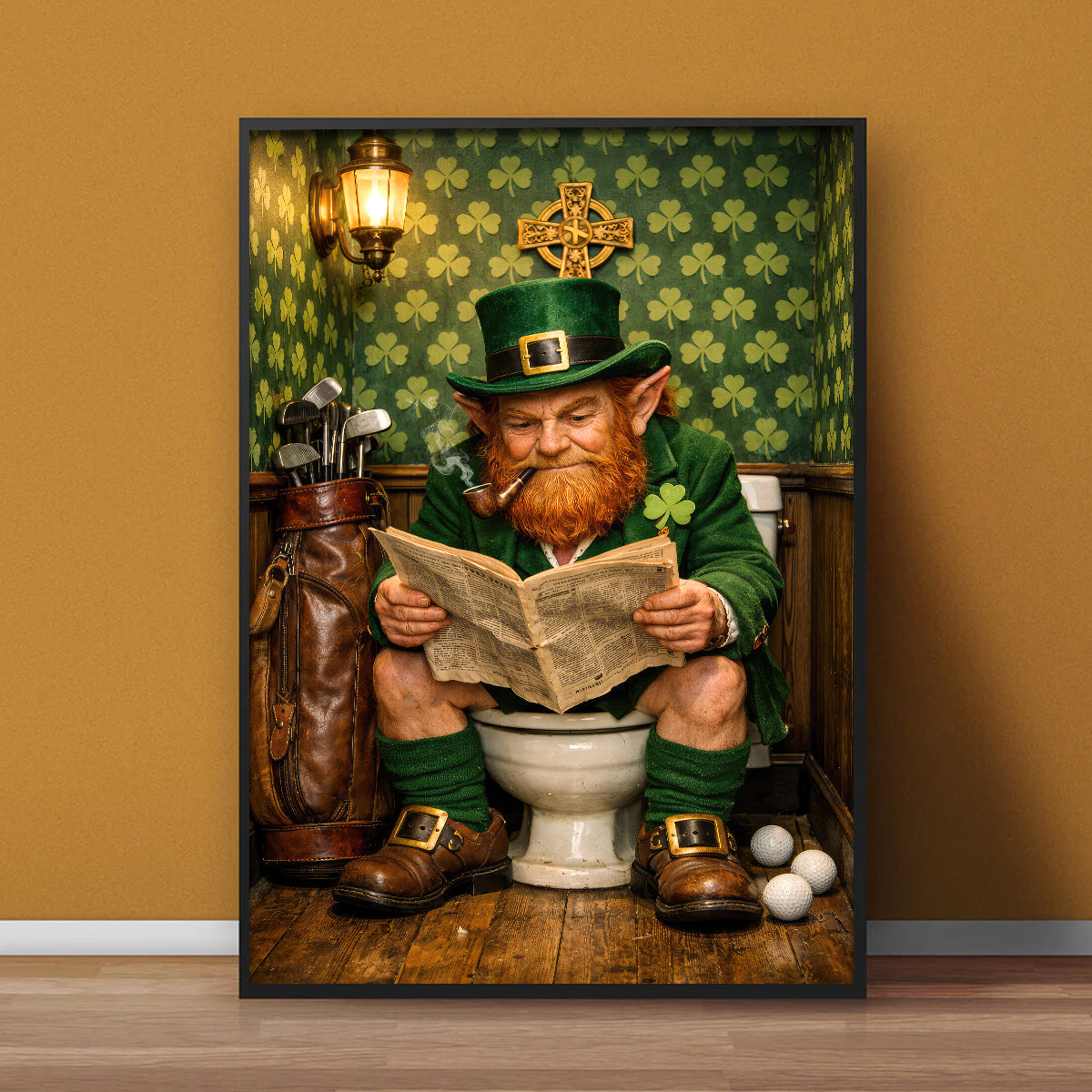 Funny Leprechaun Golf Wall Art, St Patrick’s Day Golf Poster, Canvas Golf For Golfer