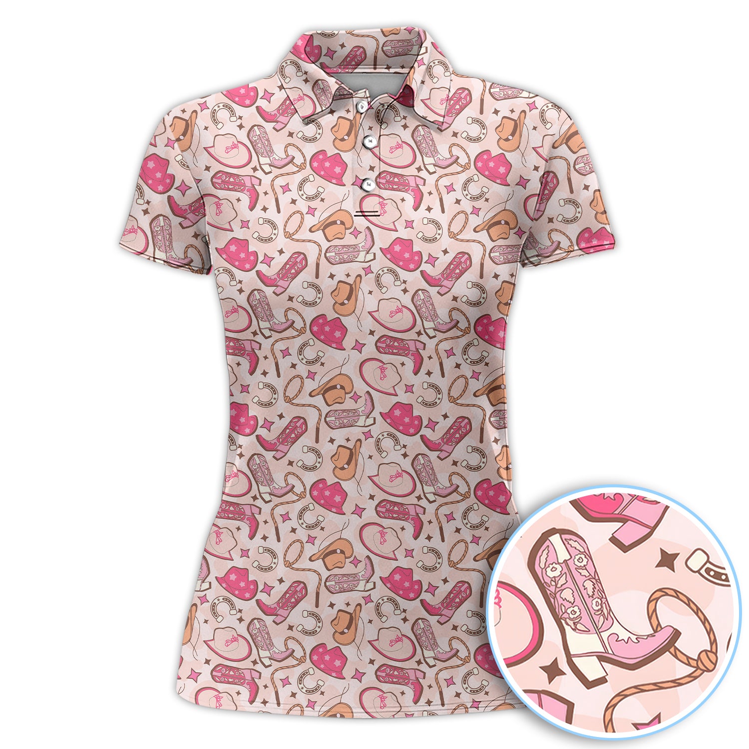 Cowgirl Boot Golf Shirt, Western Bow Golf Ball Pattern Golf Polos For Women, Golf Gift For Golfer