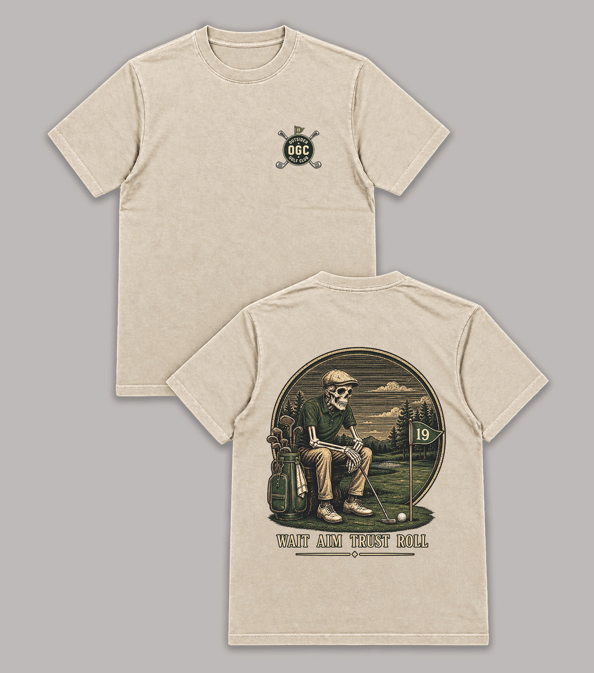 Wait Aim Trust Roll Skeleton Golf T-Shirt