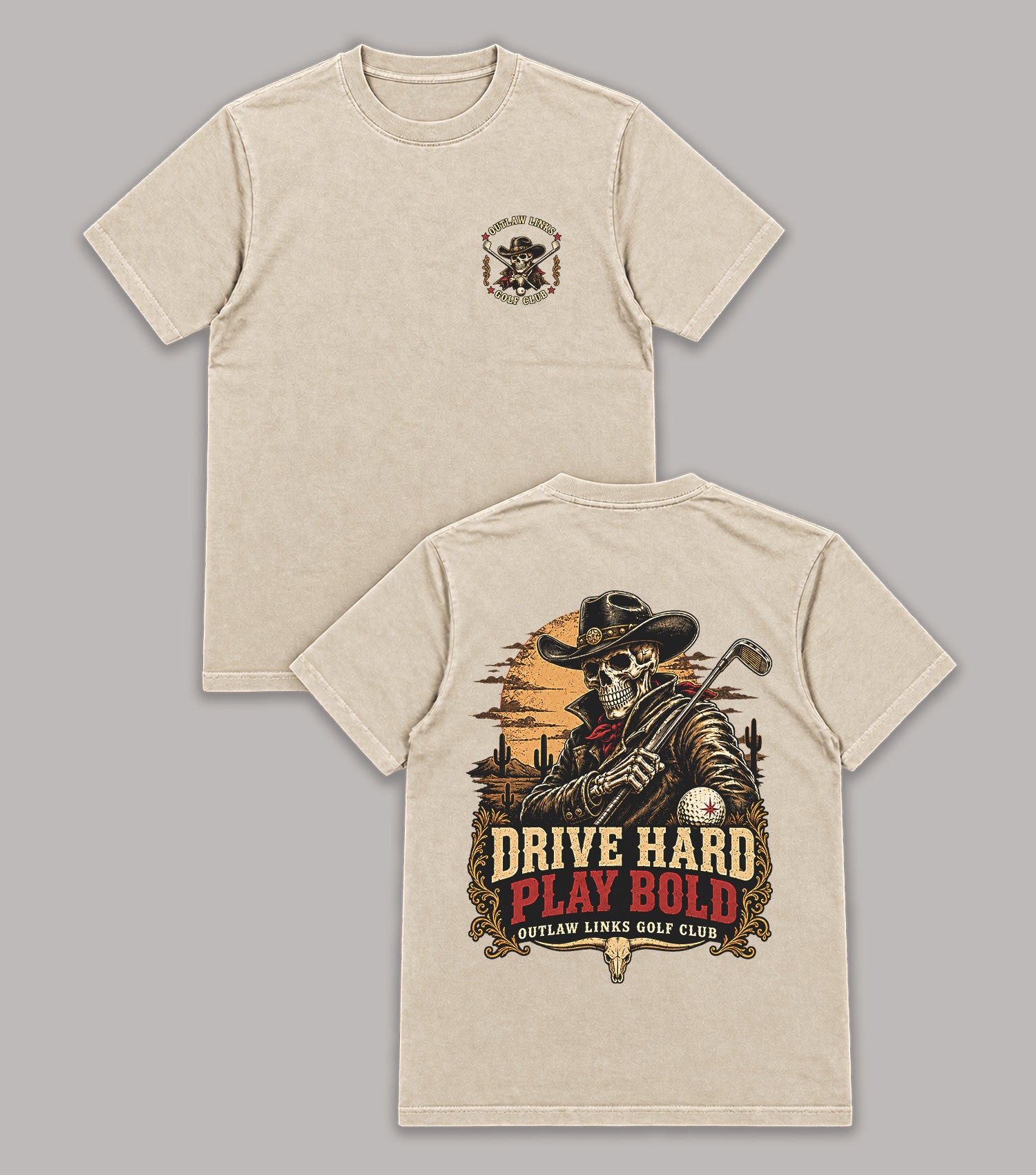Drive Hard Play Bold Cowboy Skeleton Golf T-Shirt
