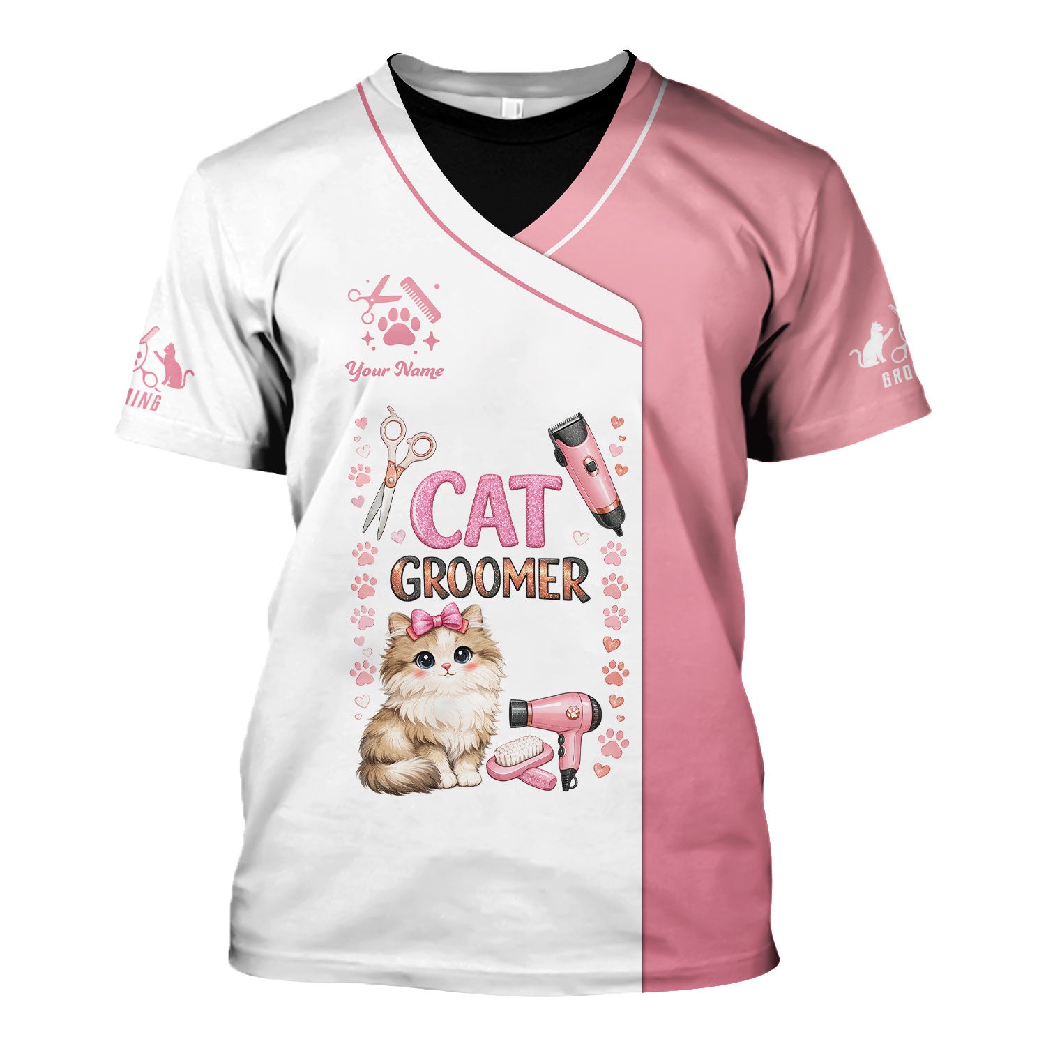 Cute Cat Grooming Shirt for Women, Personalized Groomer Uniform, Gift For Dogs Lover