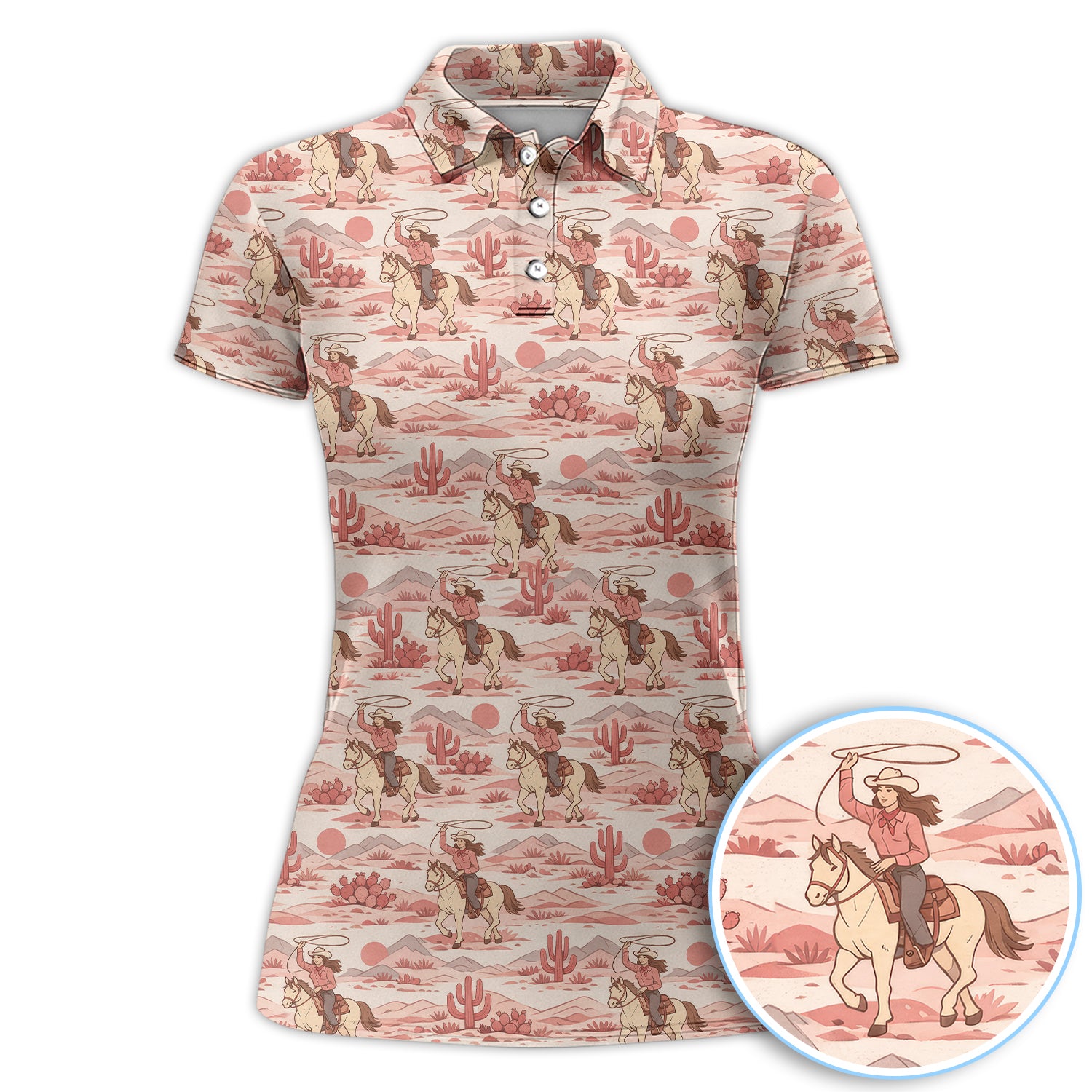 Western Boho Cowgirl Desert Horse Pattern Shirt, Cowgirl Western Style Shirt For Women, Pattern Golf Shirt
