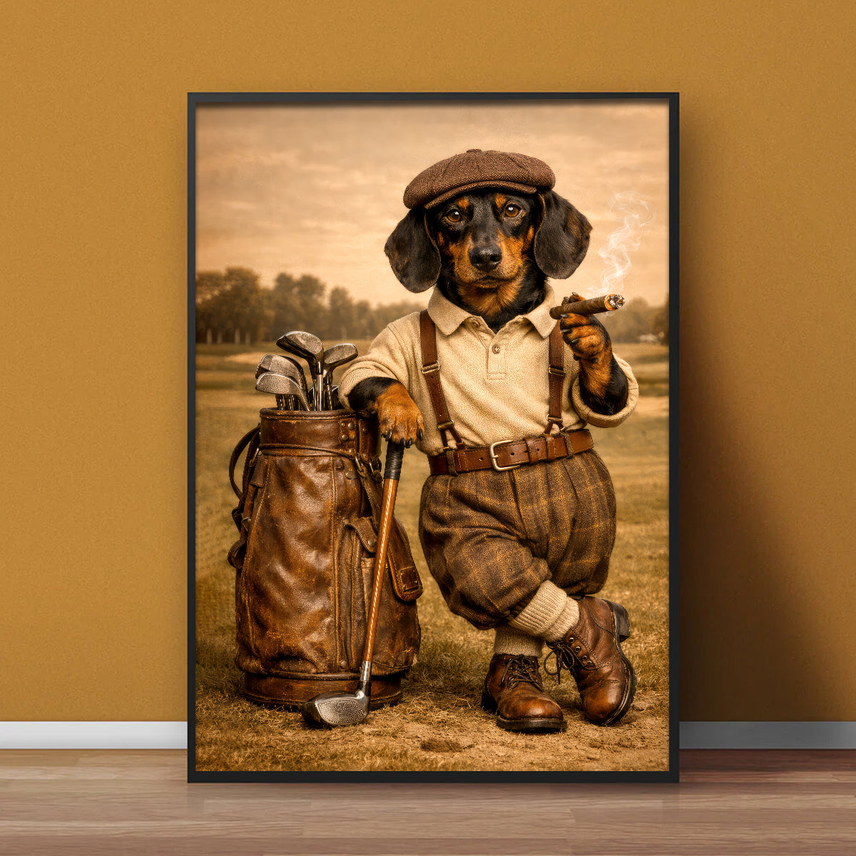 Vintage Dachshund Golf Poster, Wiener Dog Golf Wall Art, Golf Canvas For Men