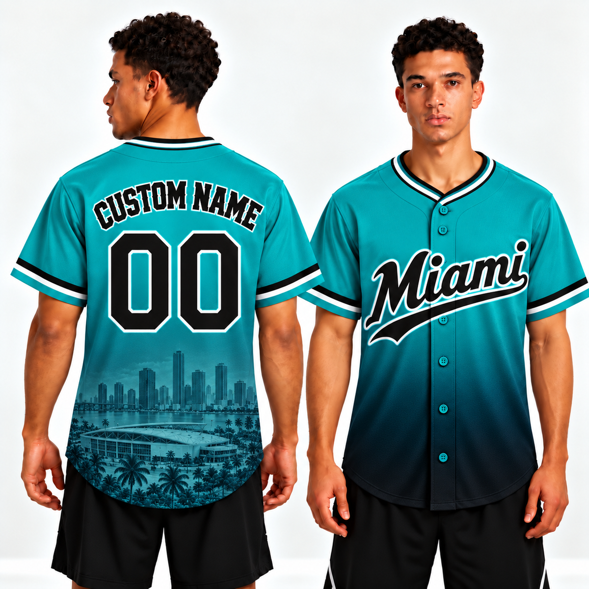 Custom Miami Skyline Ombre Baseball Jersey