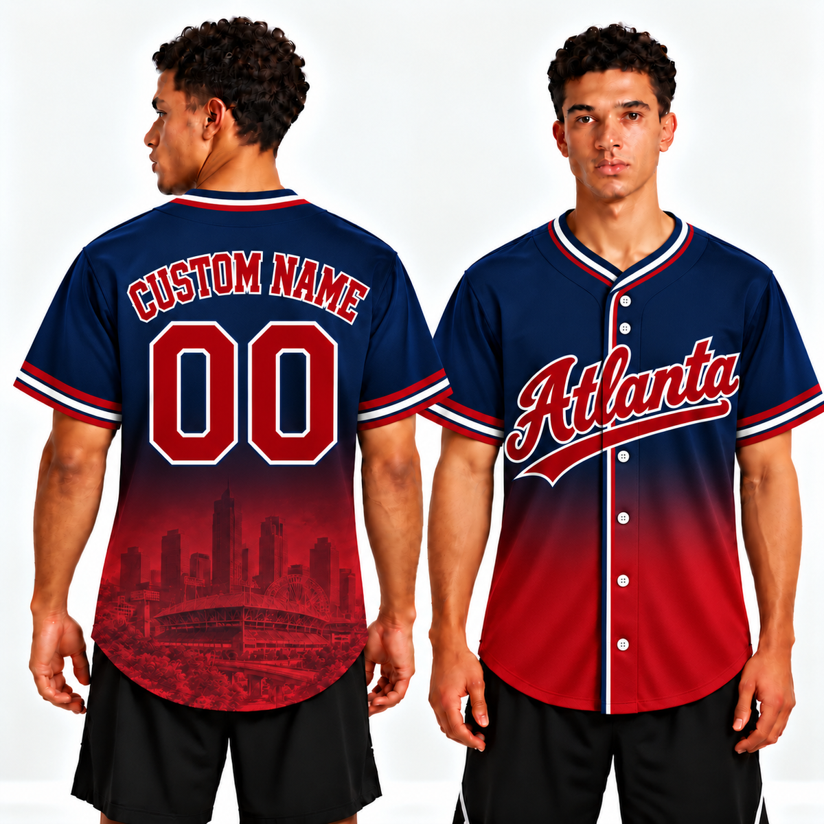Custom Atlanta Skyline Ombre Baseball Jersey