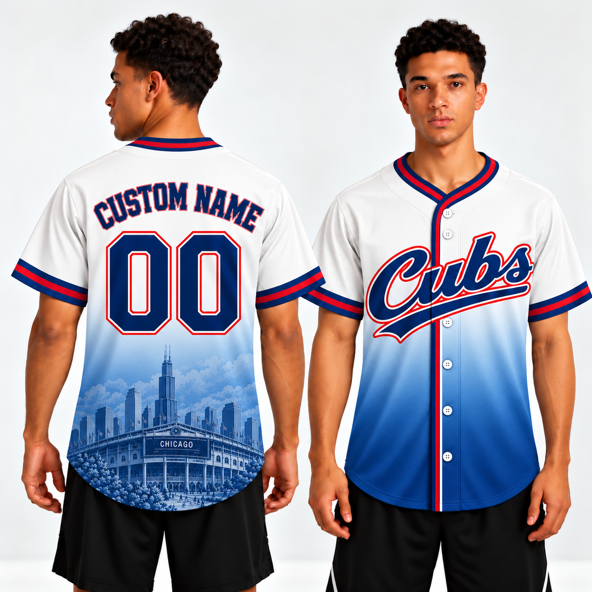 Custom Chicago Cubs Skyline Ombre Baseball Jersey