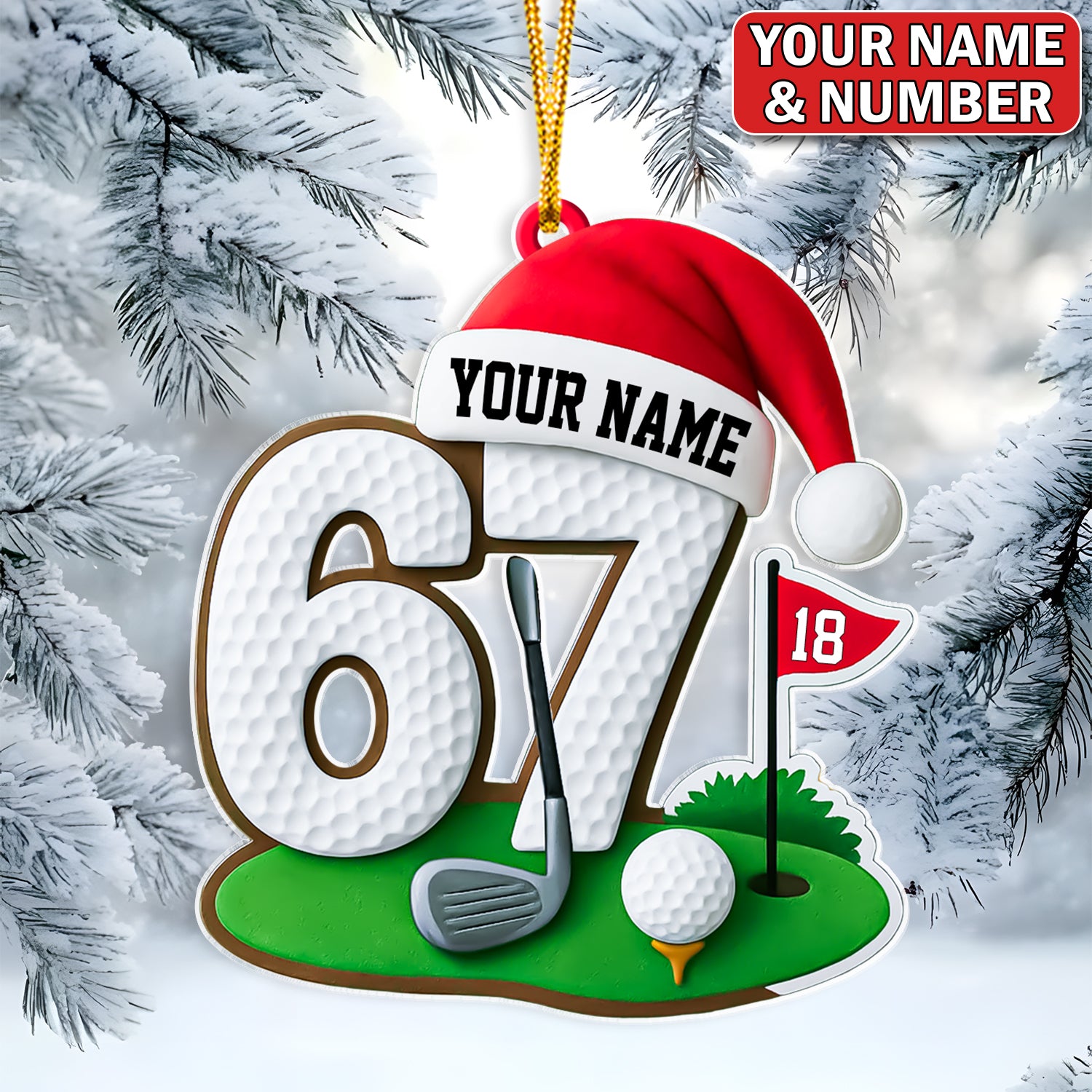 Personalized Christmas Golf Decor, Custom Name 67 With Golf Ornament, Golf Gift For Golfer