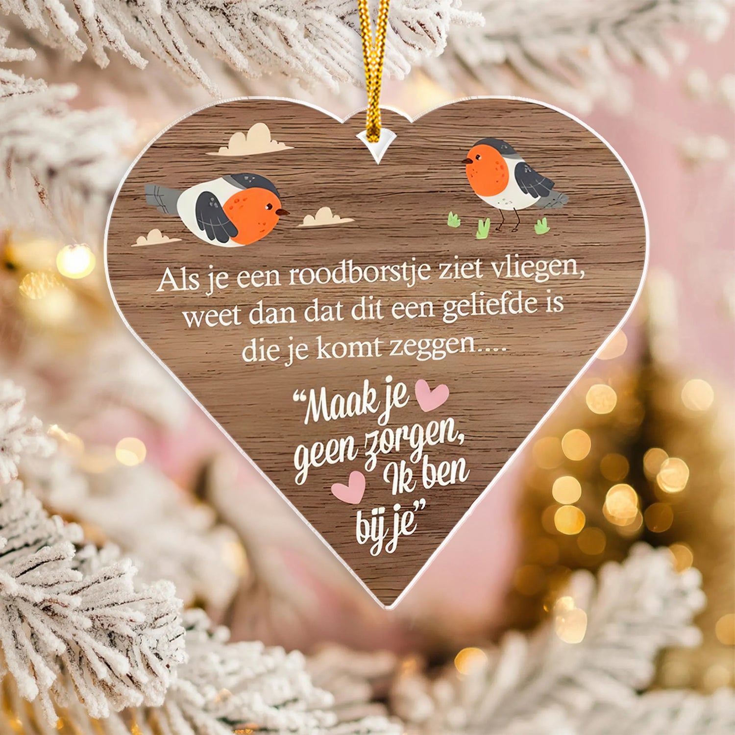 Robin Heart Memorial Christmas Ornament, Wooden Sympathy Gift, Comforting Holiday Decor for Loved Ones