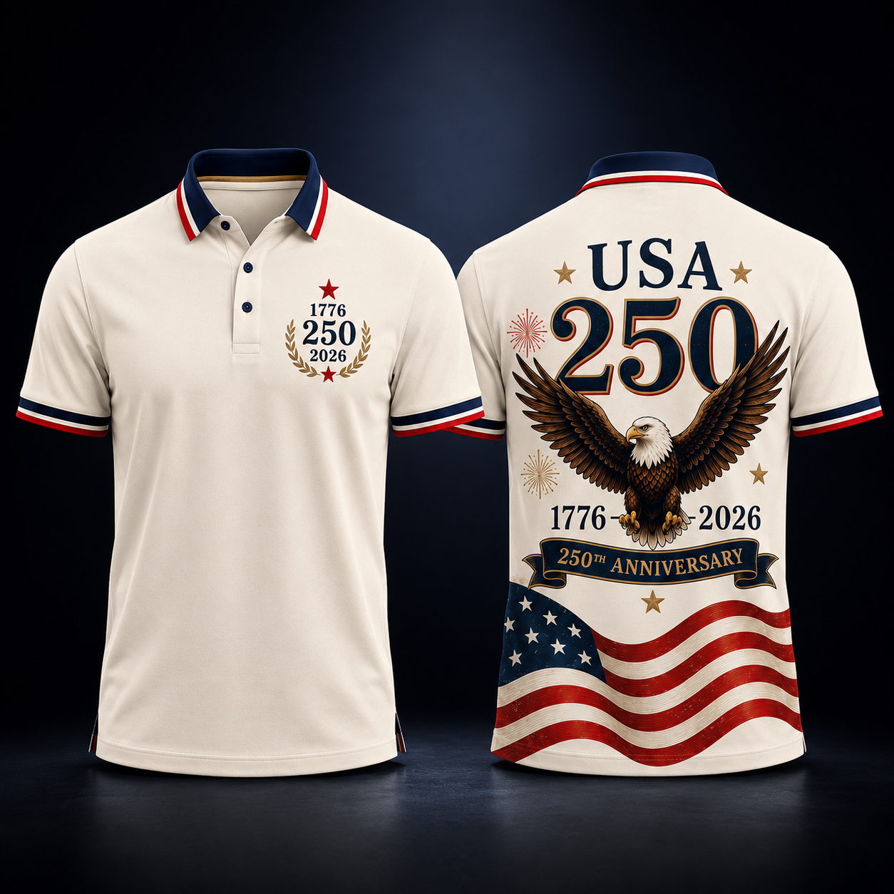 USA 250th Anniversary Polo Shirt for Men – 1776 2026 Patriotic Eagle American Flag 4th of July Independence Day Shirt