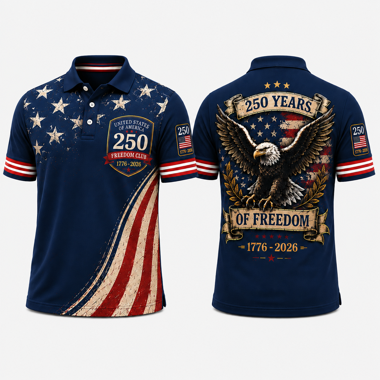 Freedom Club 250th Anniversary Golf Polo For Men, Patriotic Eagle Flag Shirt, Independence Day Gift For Dad