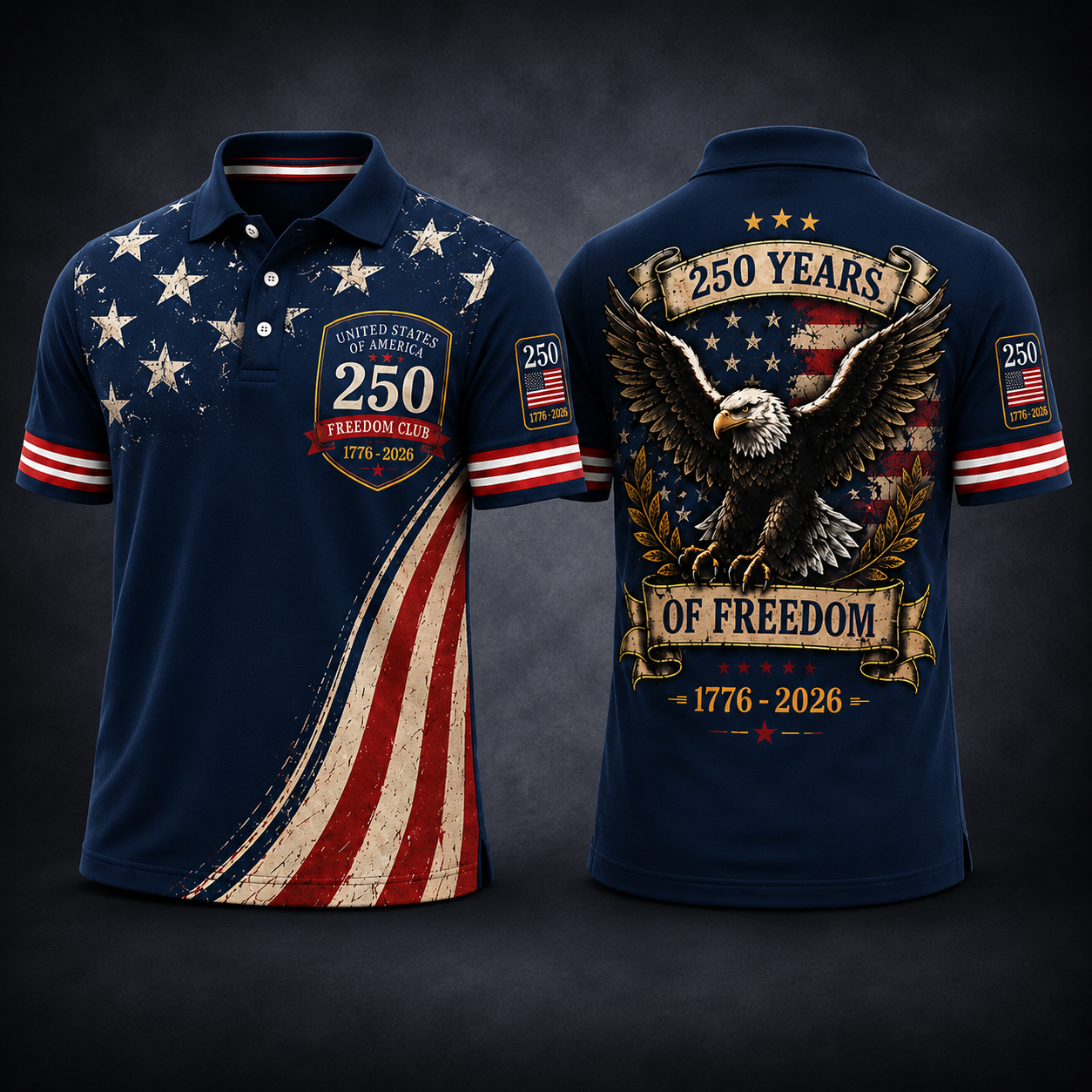 Freedom Club 250th Anniversary Golf Polo For Men, Patriotic Eagle Flag Shirt, Independence Day Gift For Dad