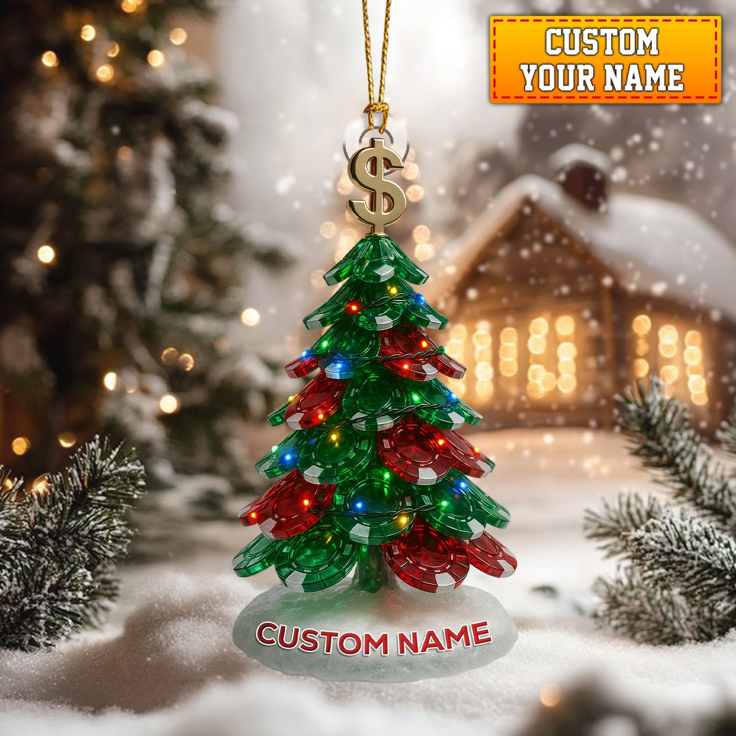 Custom Name Christmas Poker Chip Tree Ornament, Casino Chip Christmas Tree Decor, Festive Poker Lover Gift