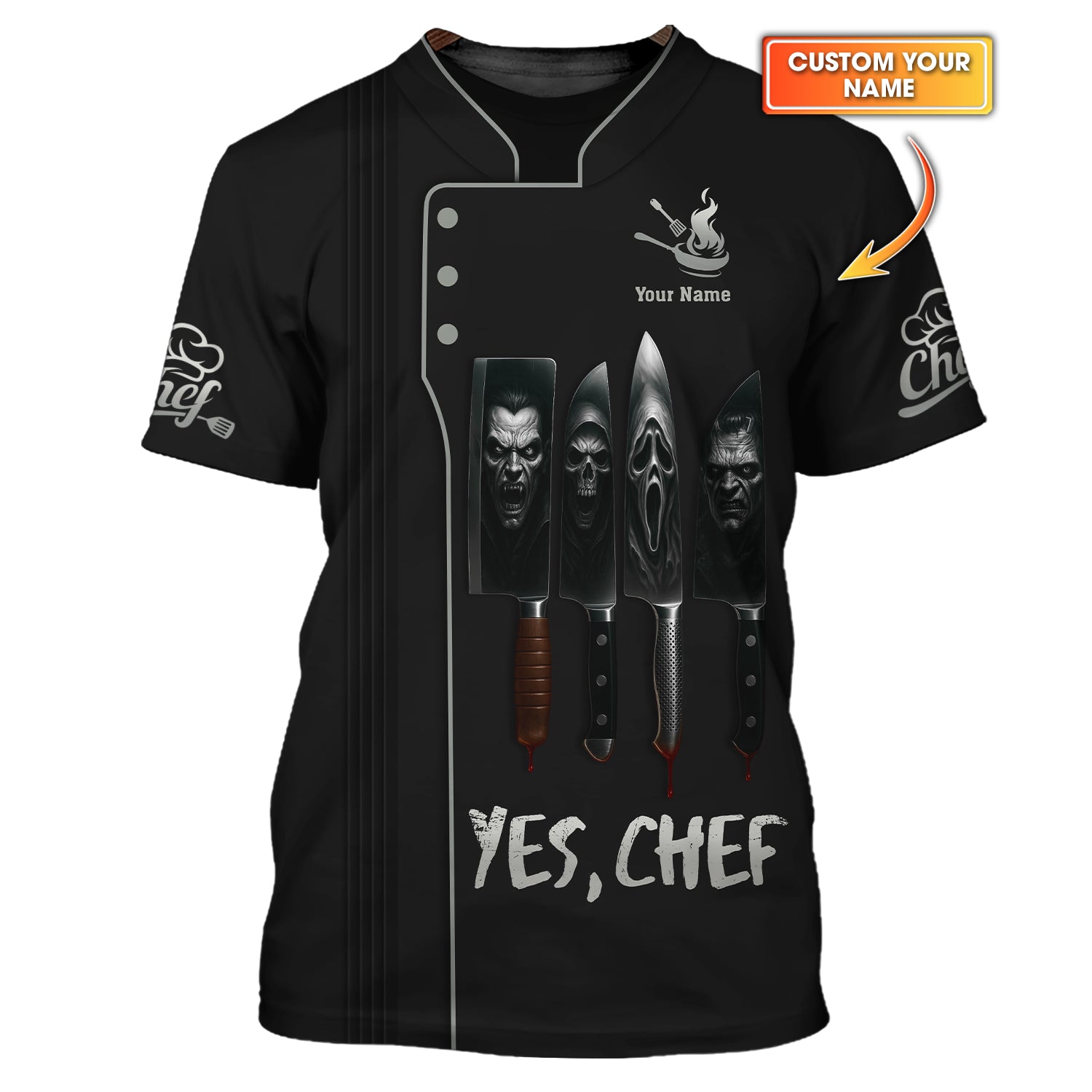 Yes Chef Halloween Outfit For Cooking Lover, Scary Knife Chef Shirt, Horror Chef Uniform For Kitchen
