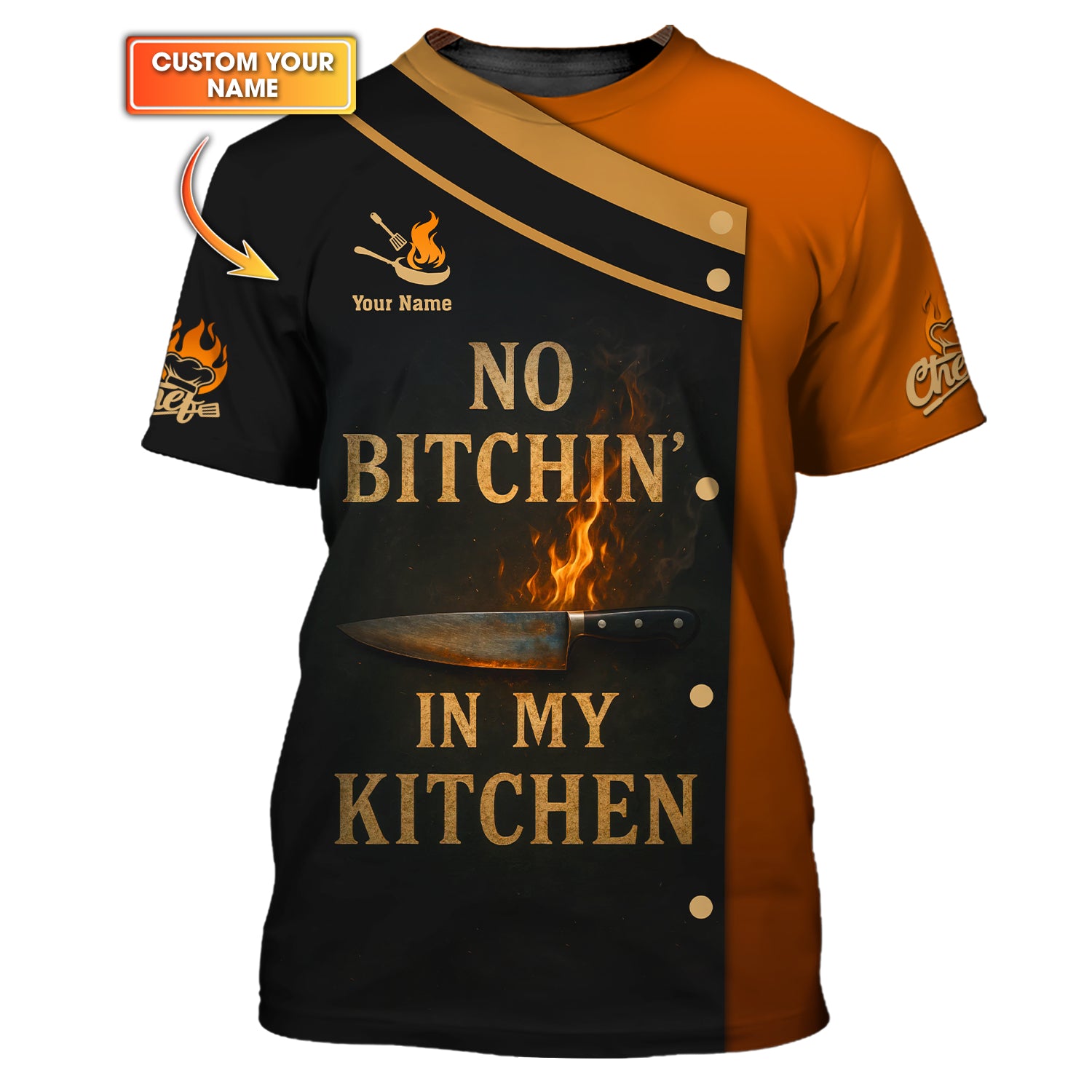 No Bitchin In My Kitchen Shirt With Custom Name, Chef Uniform, Chef Shirt For Cooking Lover